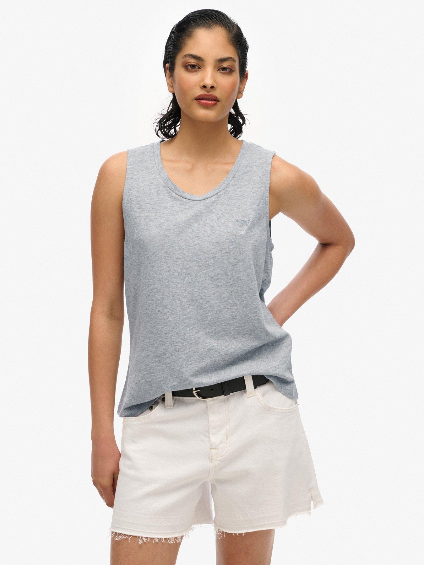 Superdry Scoop Neck Tank Top, Grey, Size 10, Women