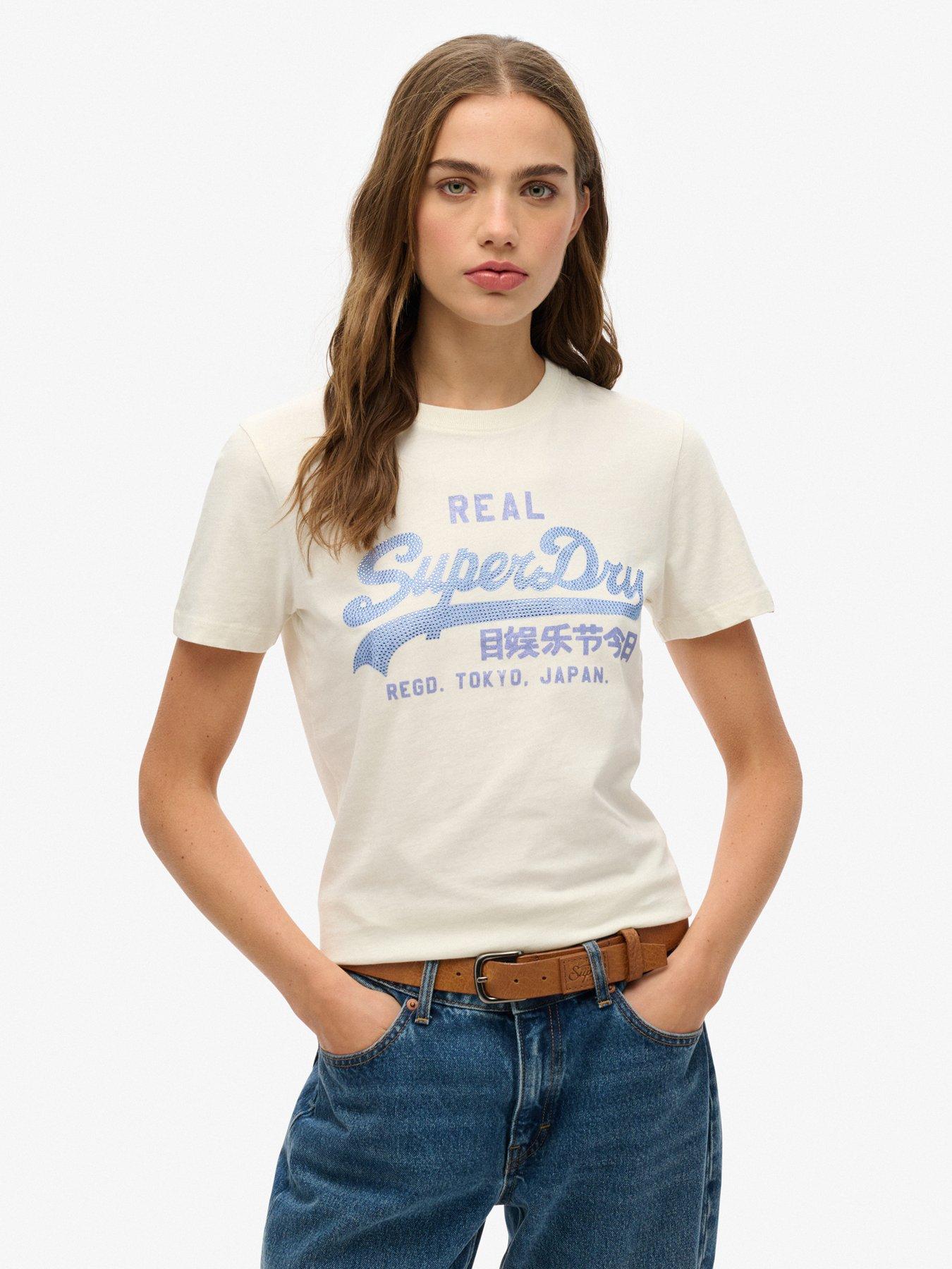 undefined Vintage Logo Rhinestone Slim T-Shirt - White