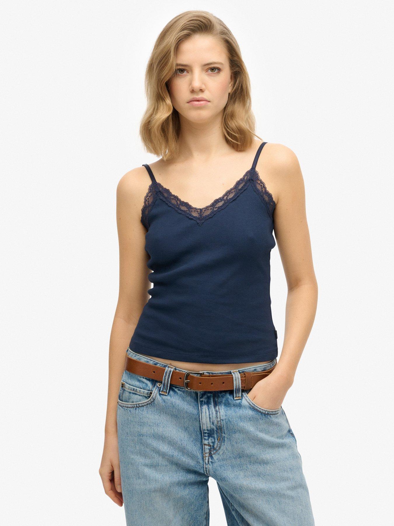undefined Essential Lace Trim Cami Top - Blue