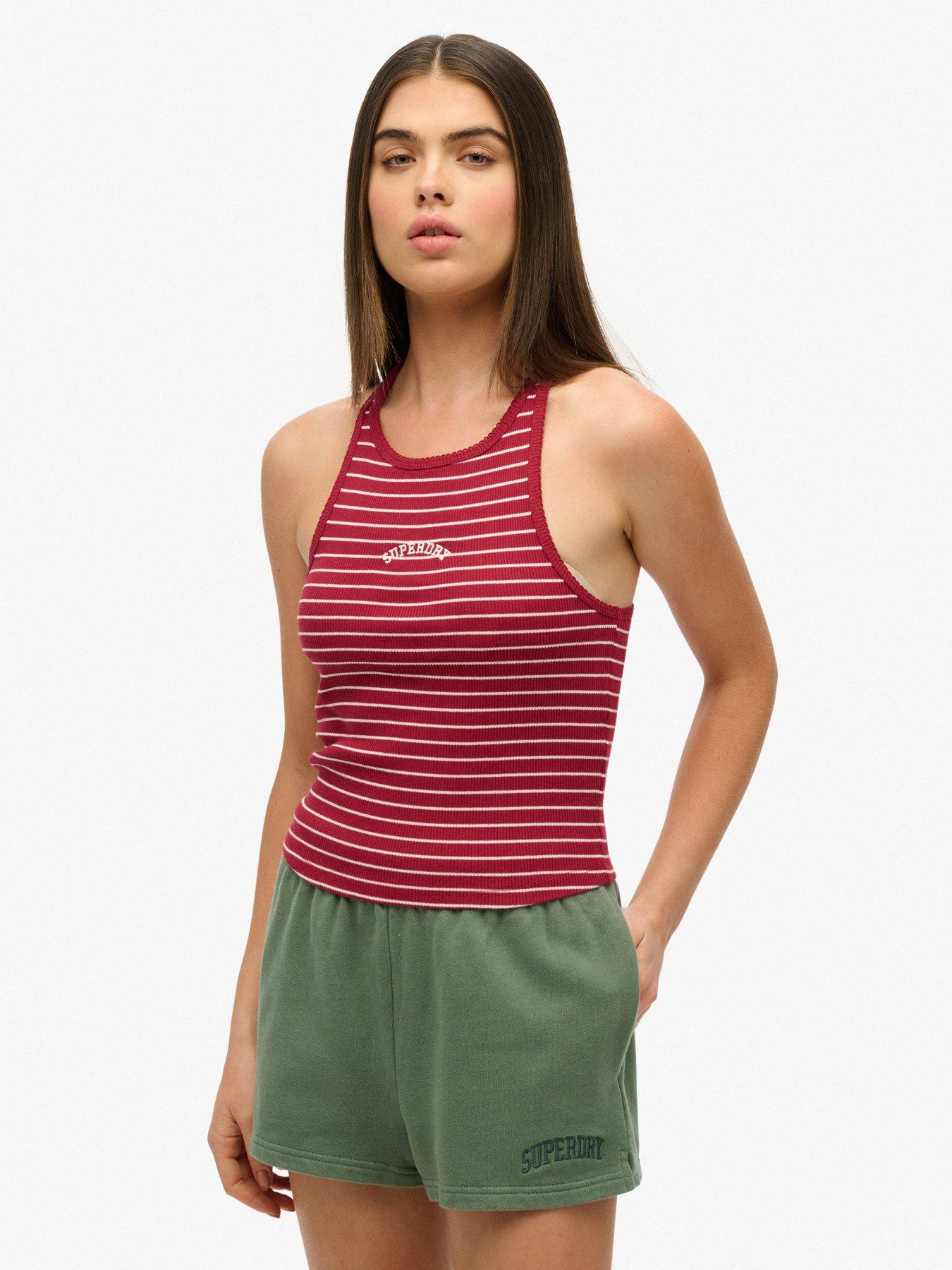 undefined Essential Logo Striped Racer Vest Top - Red