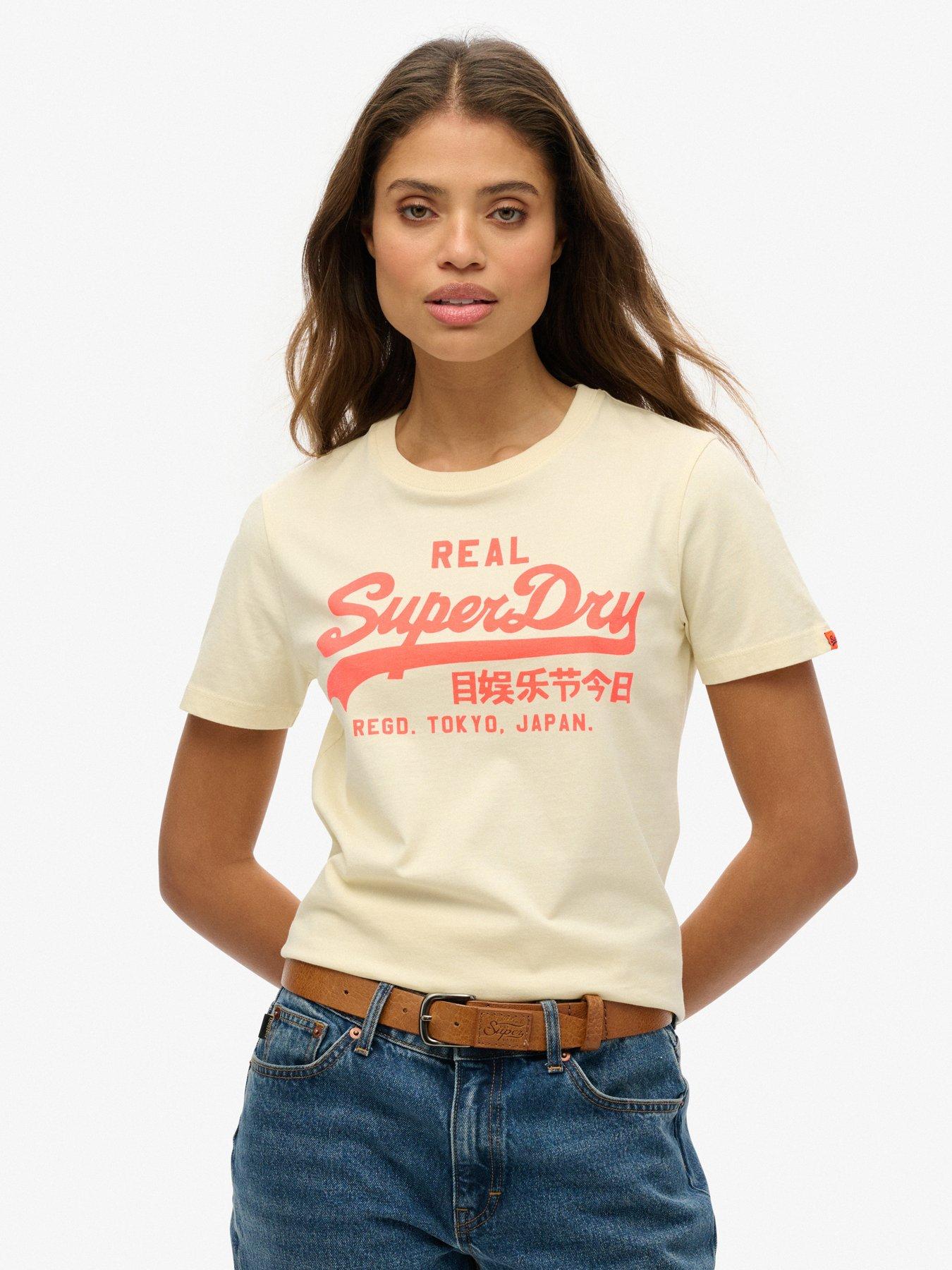 Superdry Vintage Logo Neon Fitted T-Shirt - Beige