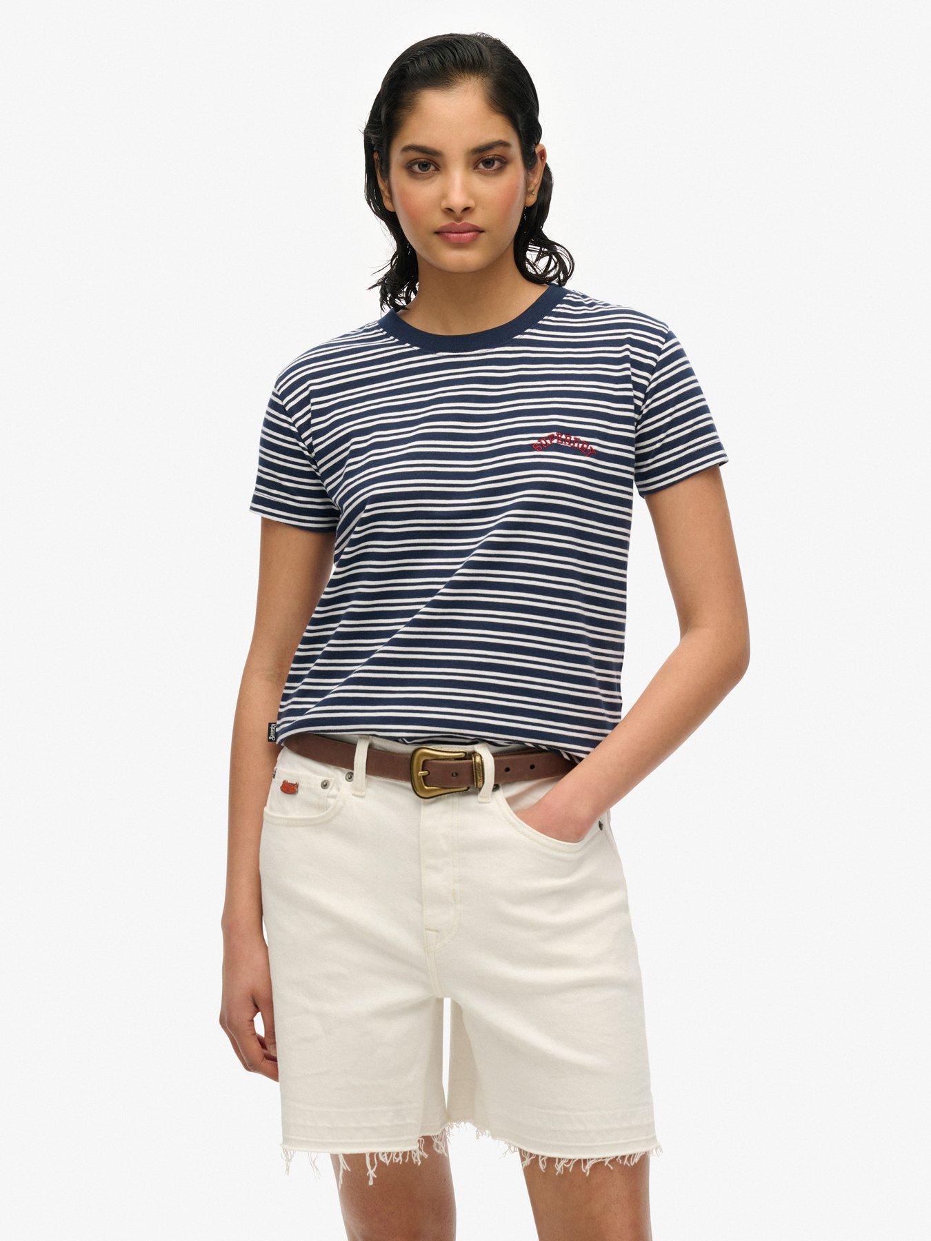 undefined Essential Logo Striped Fitted T-Shirt - Blue