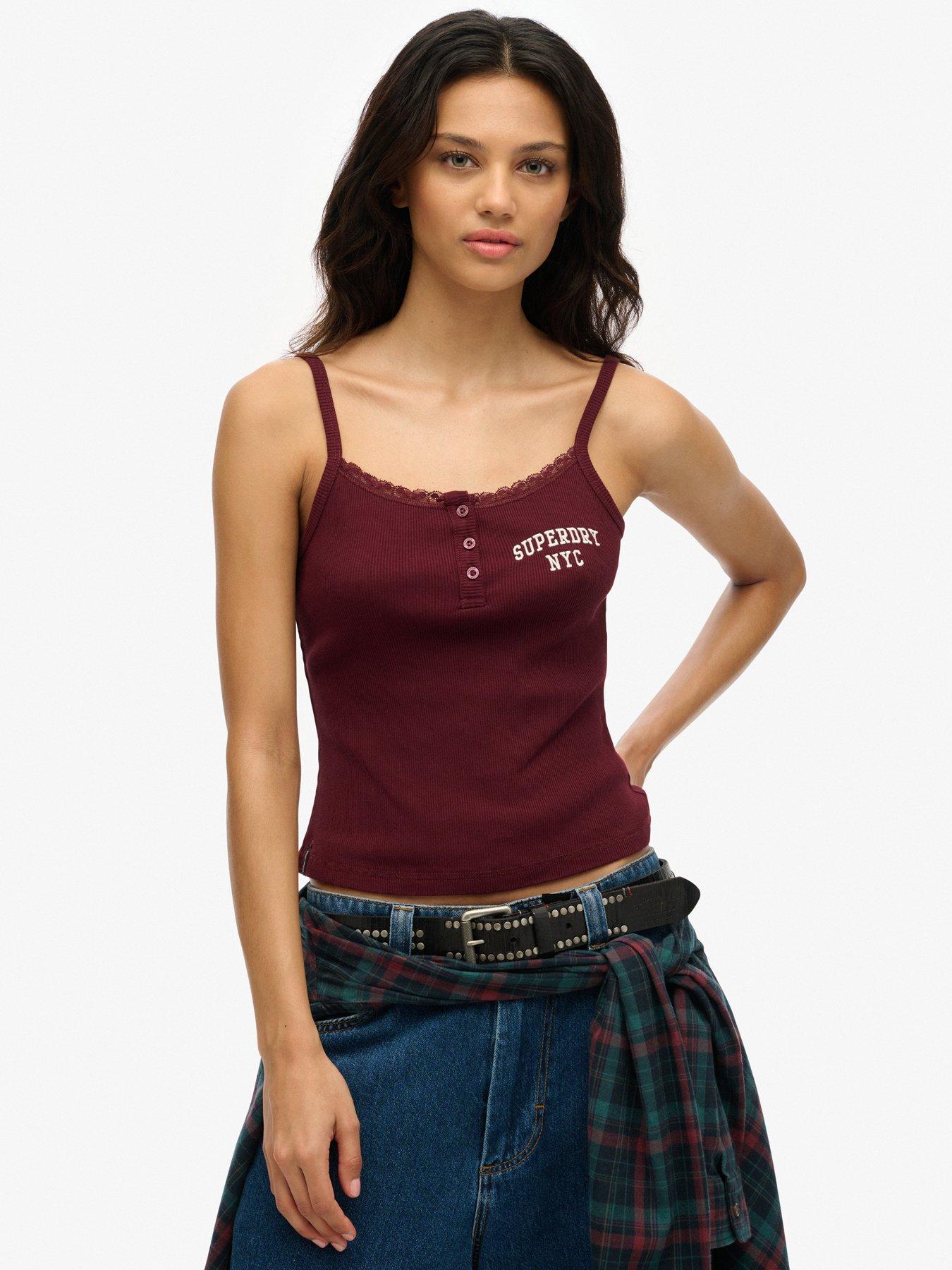 undefined Athletic Essentials Embroidered Button Cami Top - Red