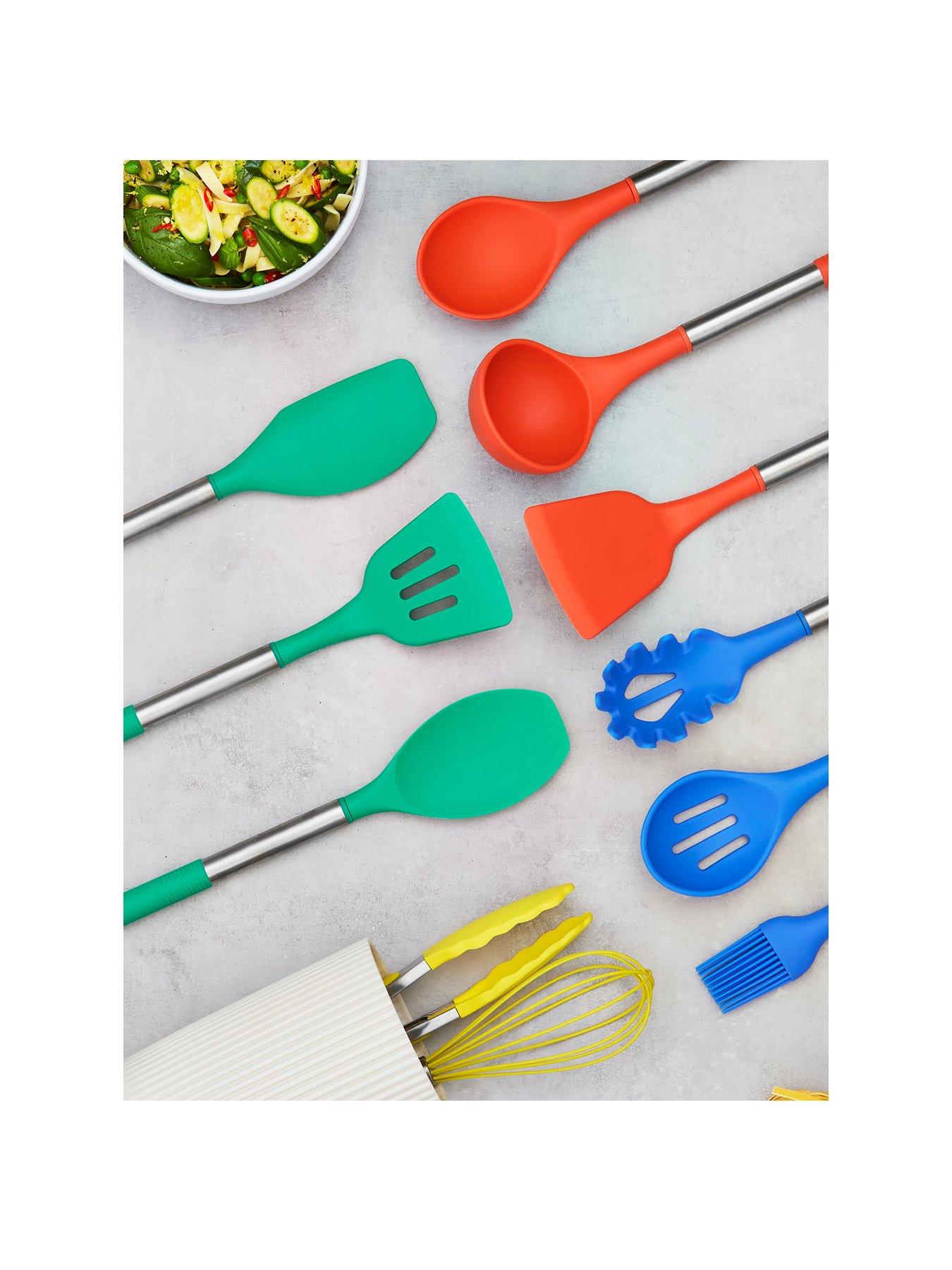 Sur La Table 12 Piece Multi-Coloured Utensils with Ribbed Effect Stand