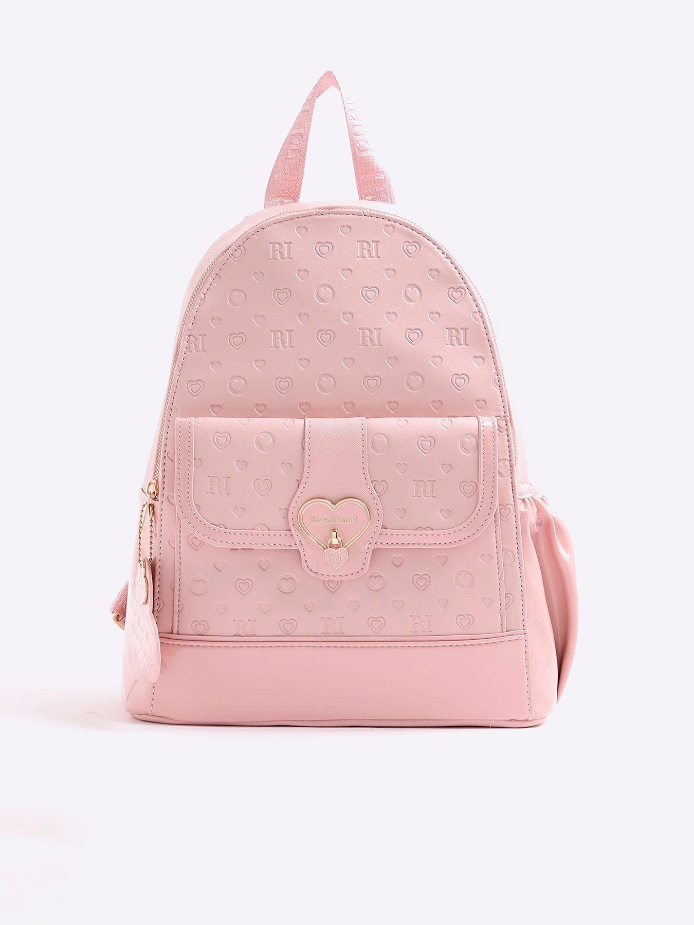 undefined Older Girls Heart Lock Pocket Backpack - Pink