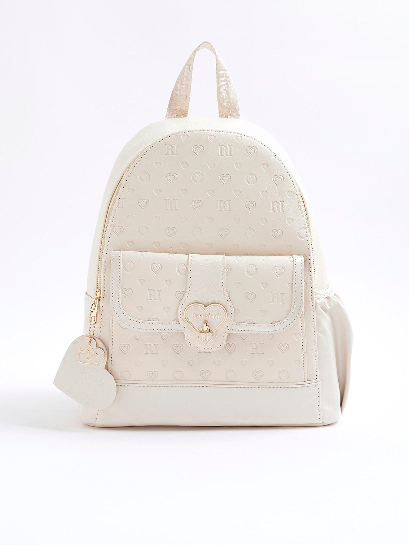 Image 1 of 5 of River Island Older Girls Heart Lock Pocket Backpack - Cream