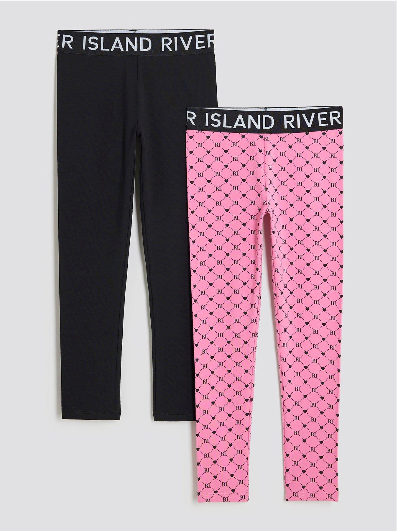 undefined Older Girls 2 Pack River Island Waistband Leggings - Pink / Black