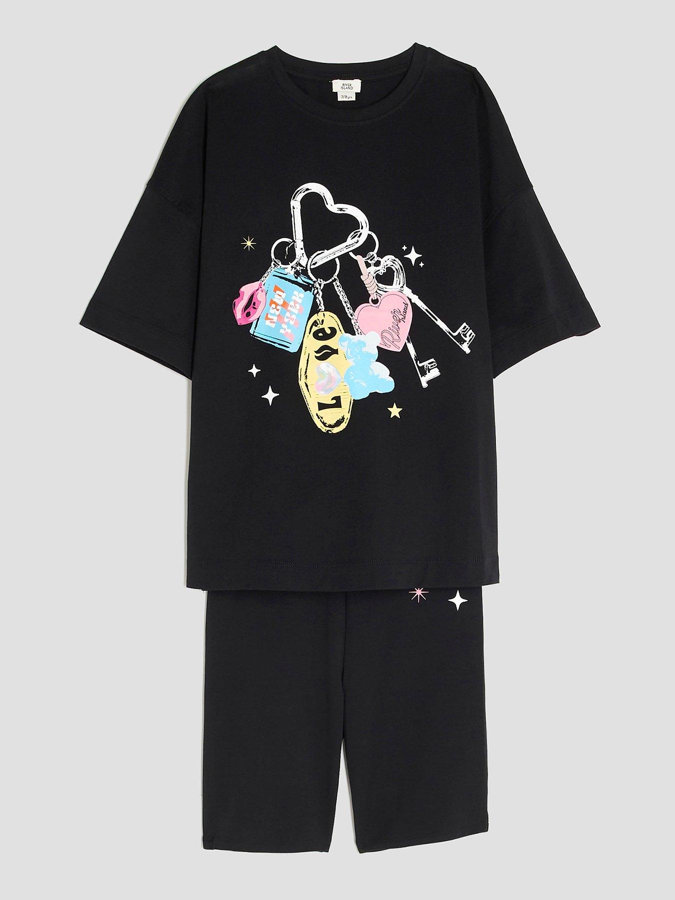 River Island Older Girls Graphic T-Shirt Set Black Very