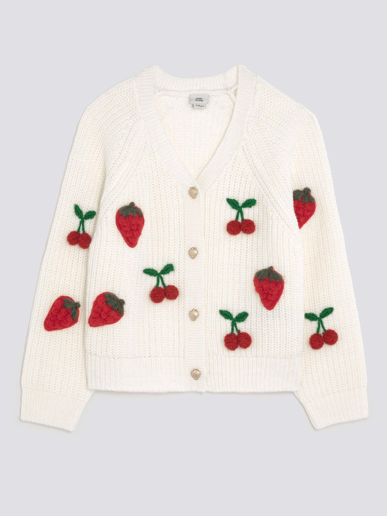 River Island Older Girls Knitted 3D Fruit Cardigan - Cream
