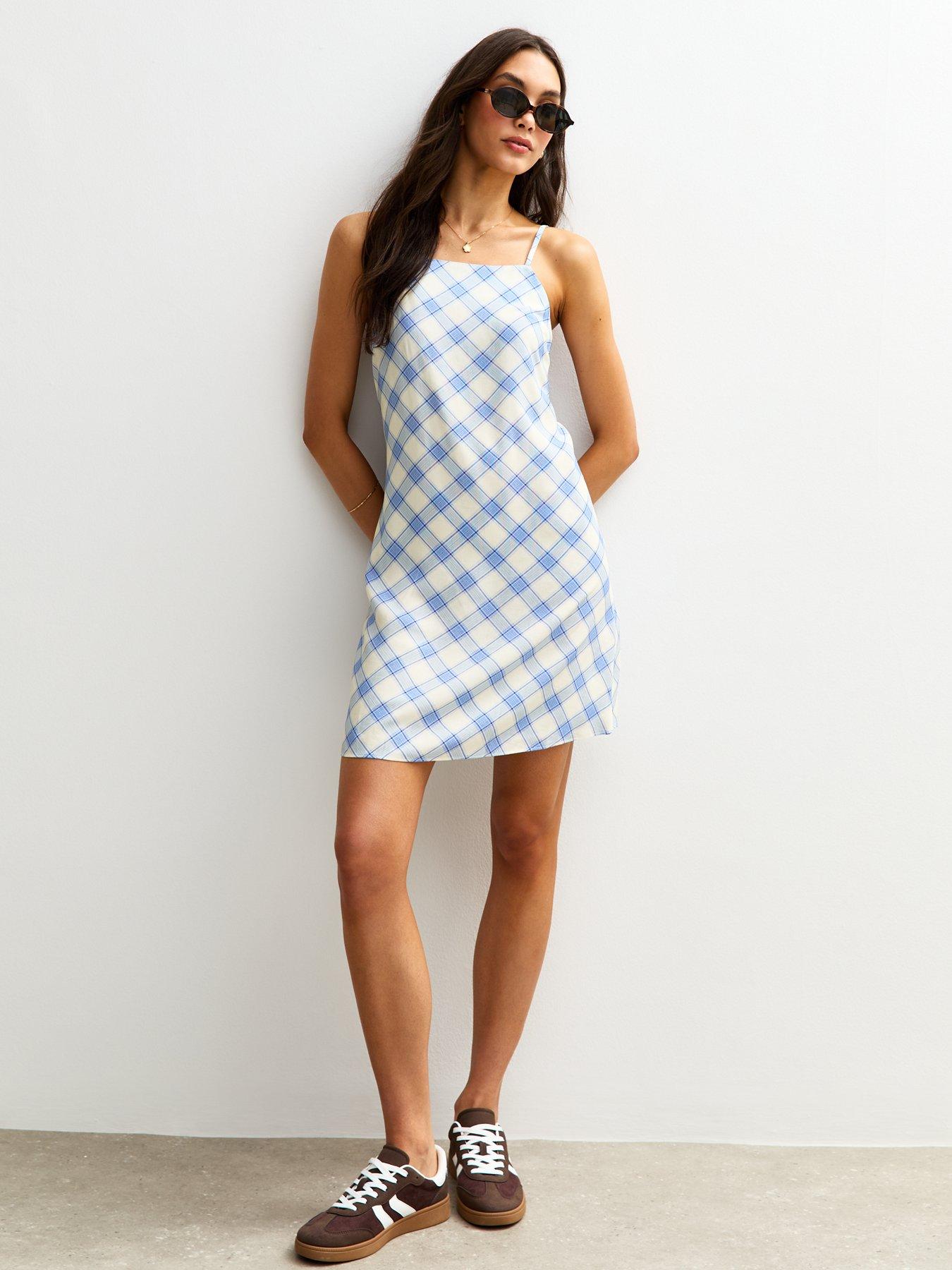 New Look Blue Check Print Shift Mini Dress