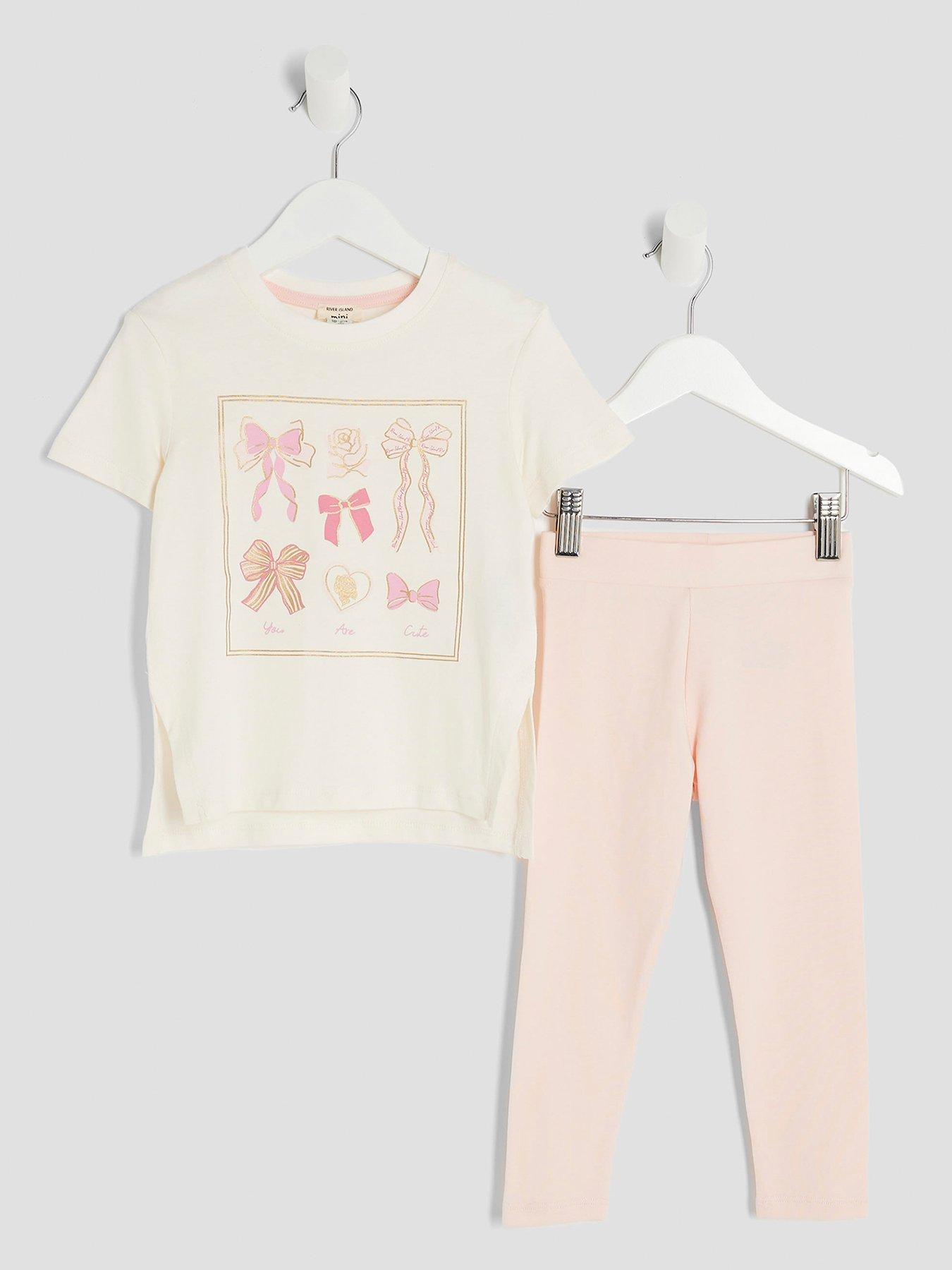 undefined Mini Girls Rose Bow T-shirt Set - Cream