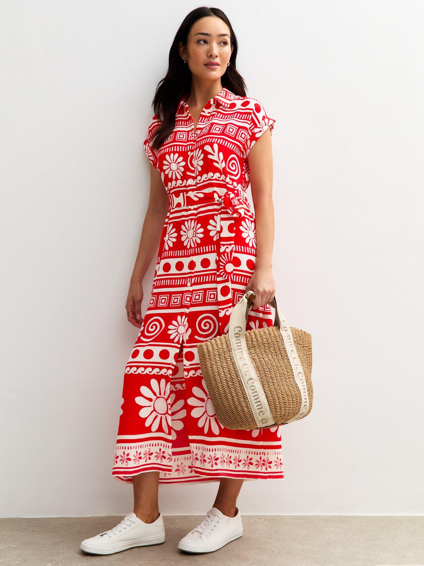 undefined Daisy Print Midi Shirt Dress - Red