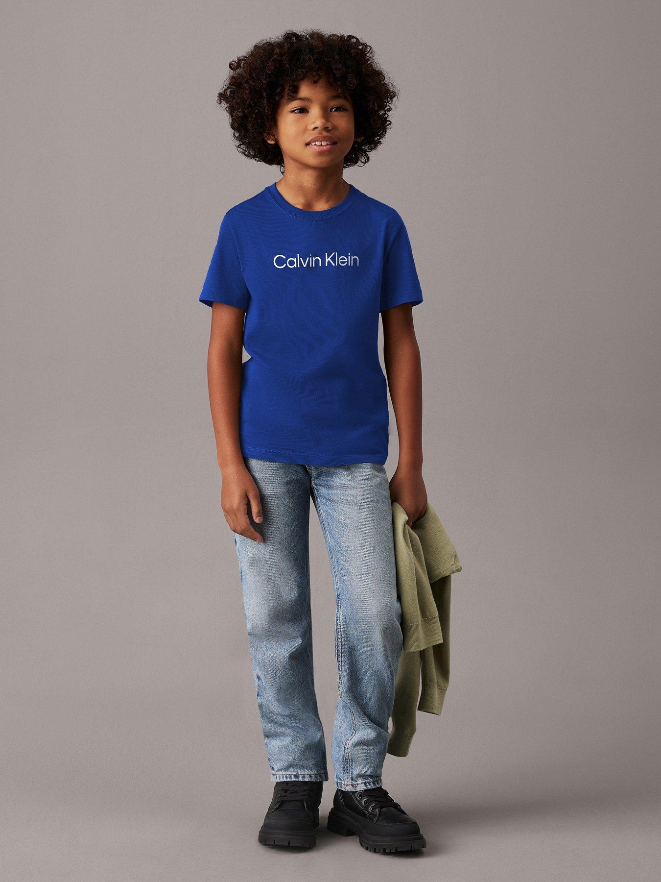 Calvin Klein Jeans Boys Inst Logo Short Sleeve T-Shirt - Bold Blue