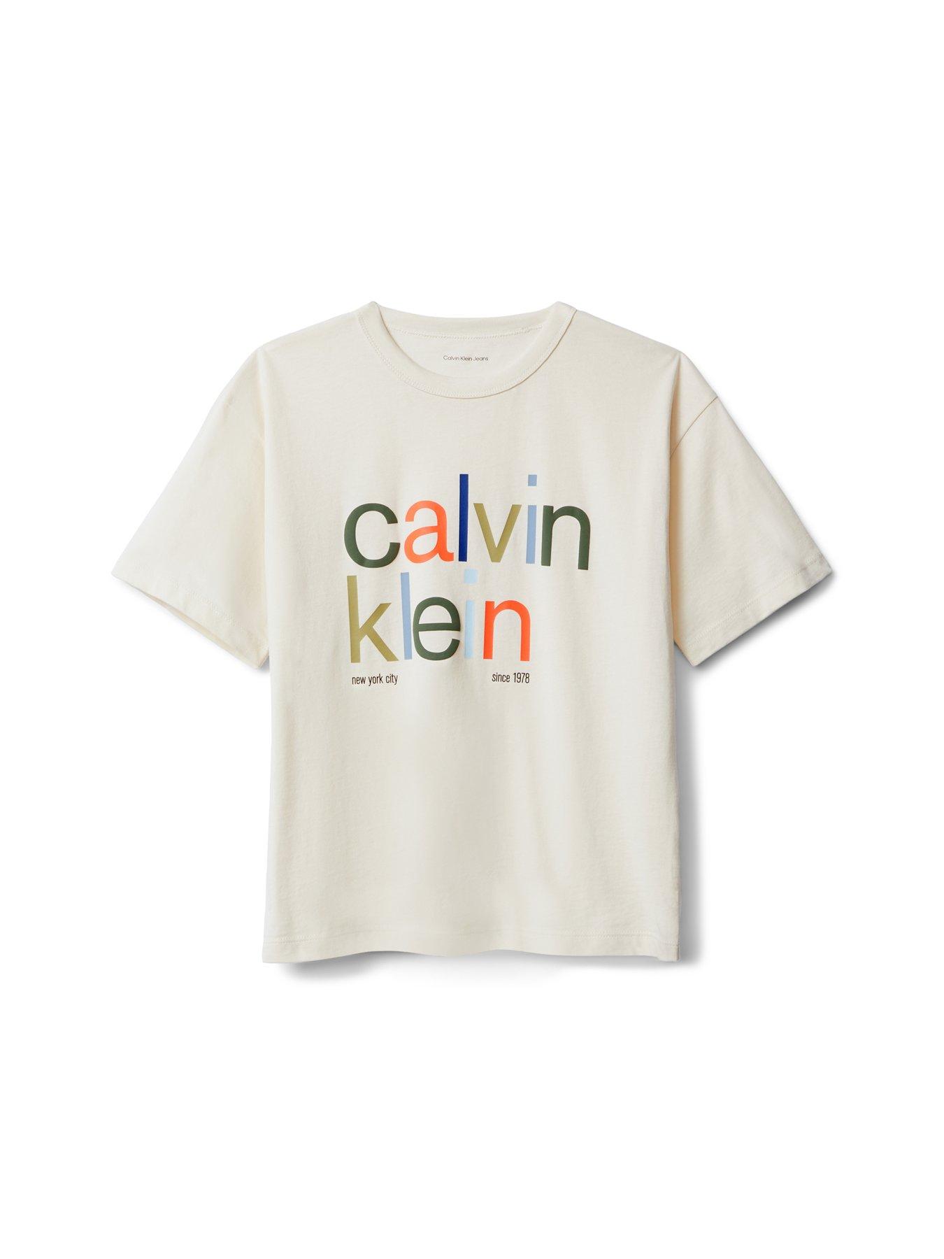 undefined Boys Colour Logo Graphic Short Sleeve T-Shirt - Whitecap Gray - Beige