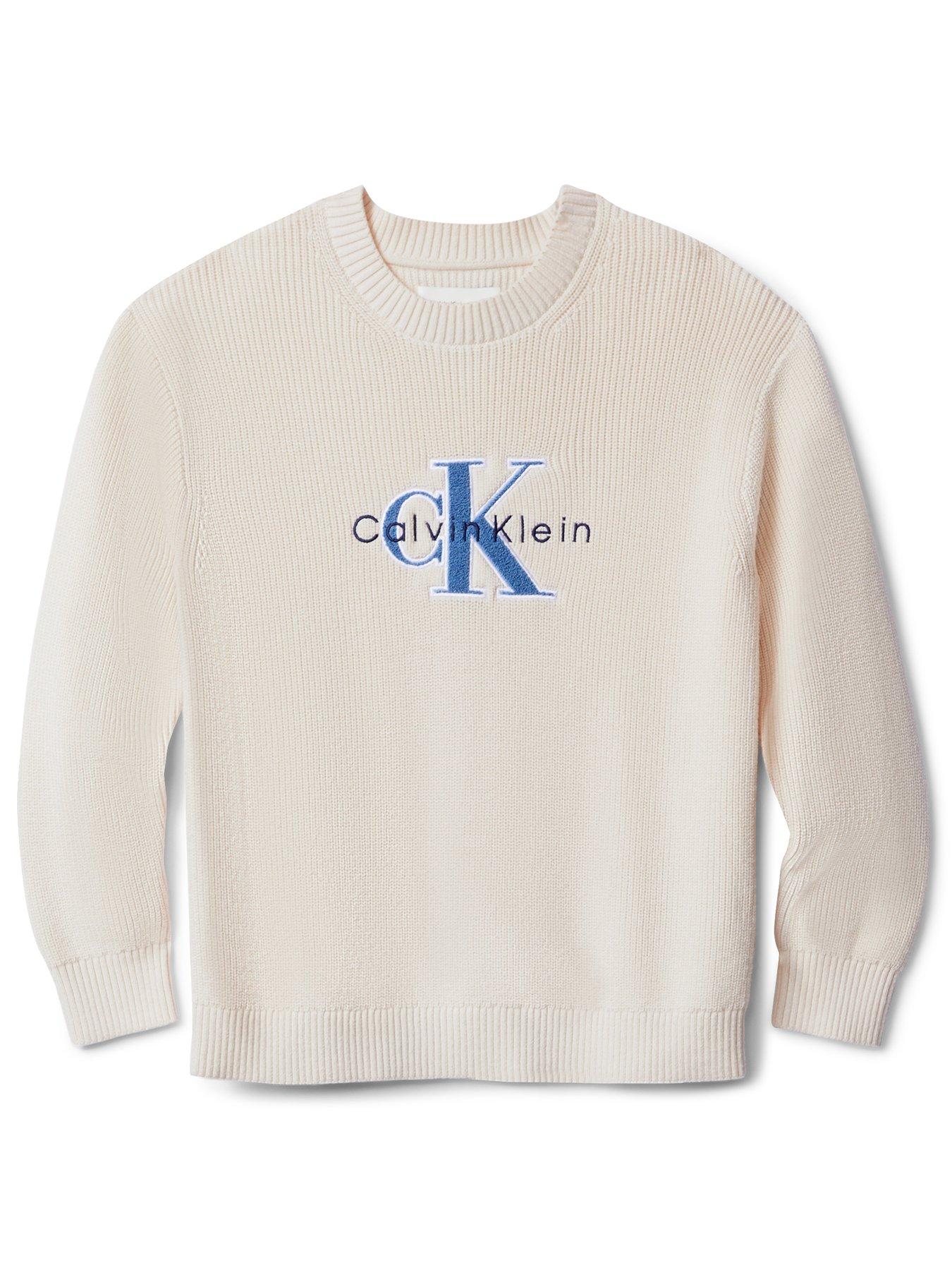 Image 1 of 1 of Calvin Klein Jeans Boys Towelling CK Stitch Jumper - Whitecap Gray - Beige