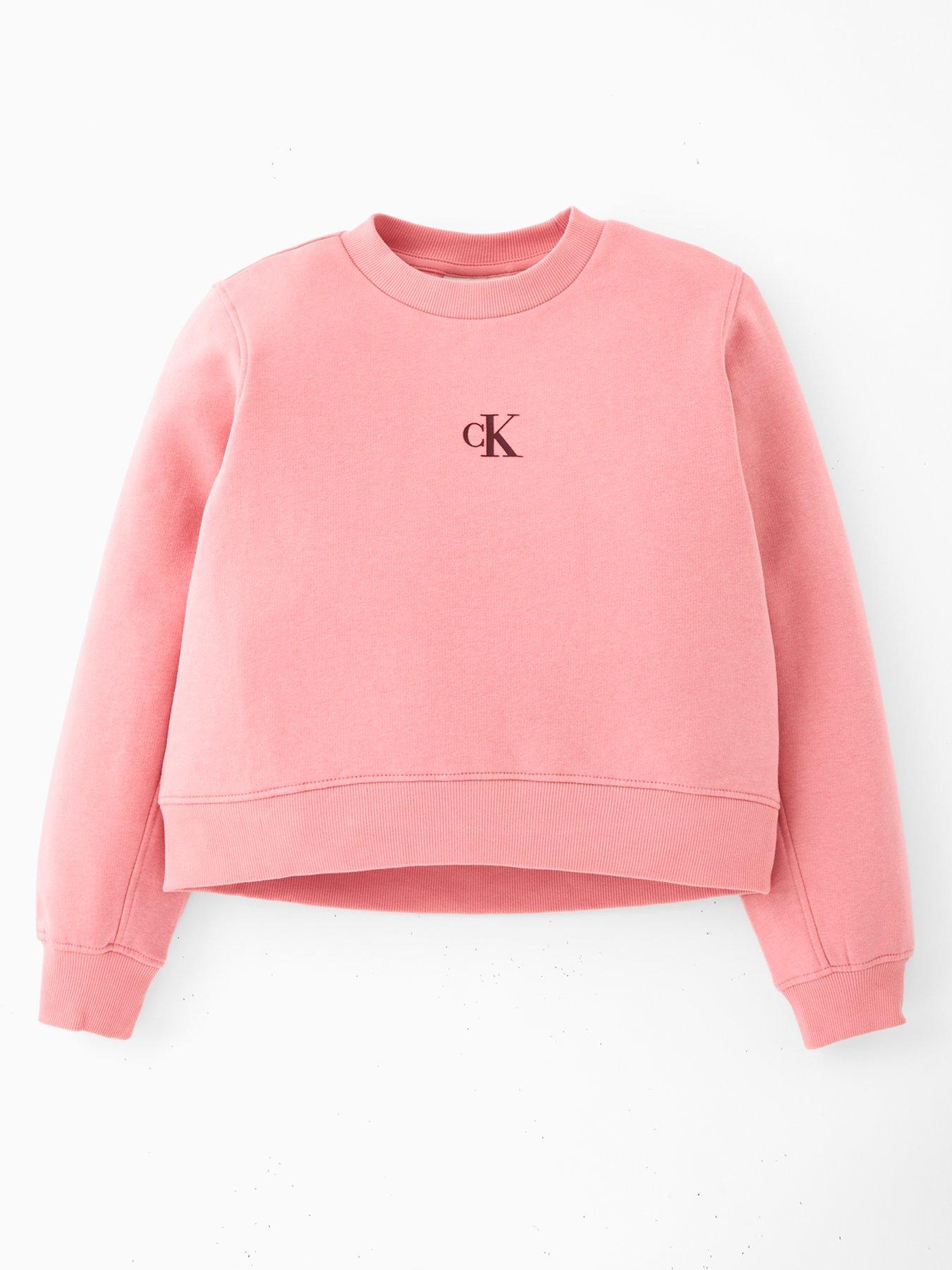 Calvin Klein Jeans Girls Ck Logo Crew Neck Fleece Sweatshirt, Pink, Size Age: 16 Years