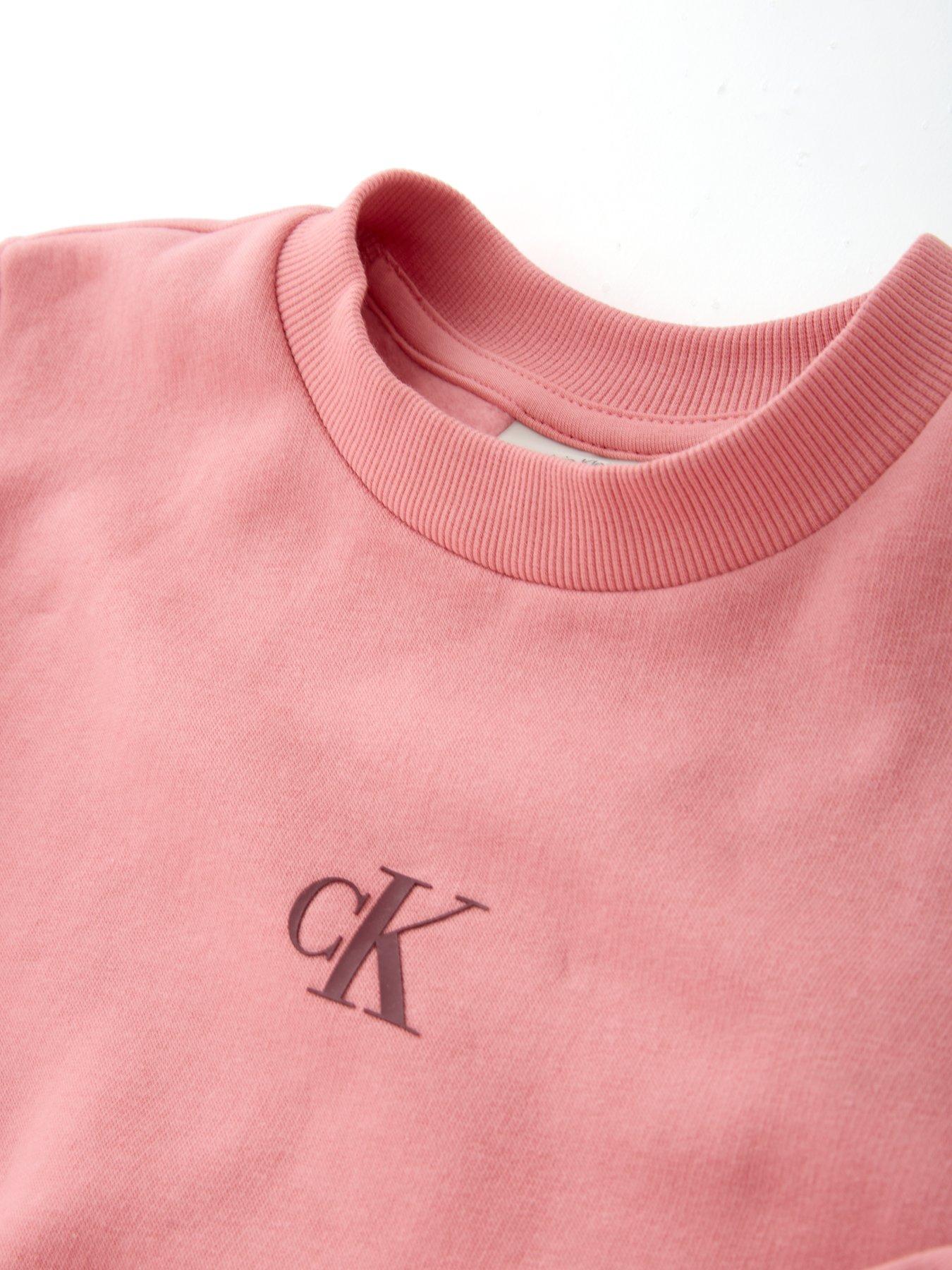 Calvin Klein Jeans Girls Ck Logo Crew Neck Fleece Sweatshirt - Pink | Very