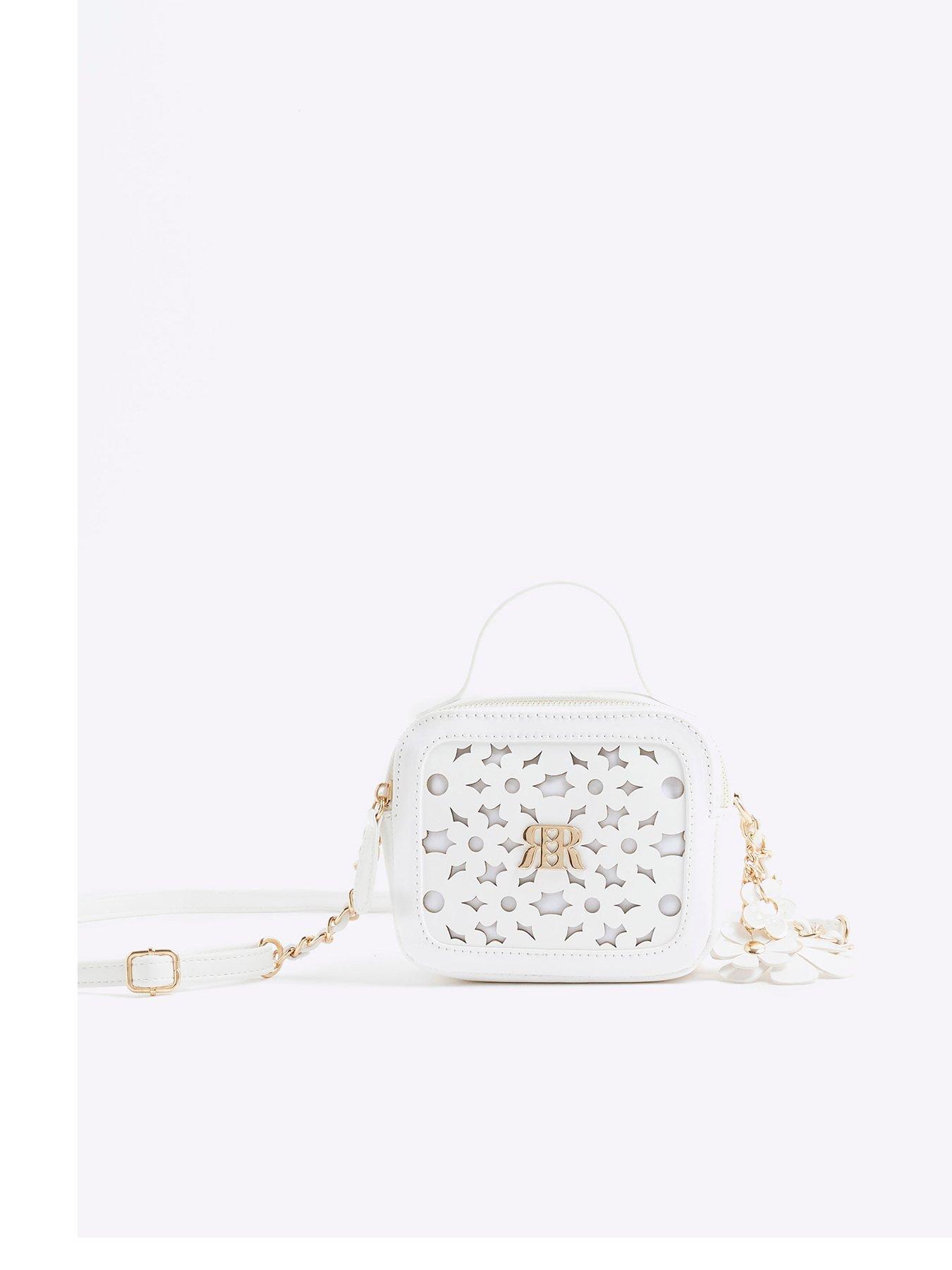 River Island Older Girl Floral Laser Cut Cross Body Bag - White
