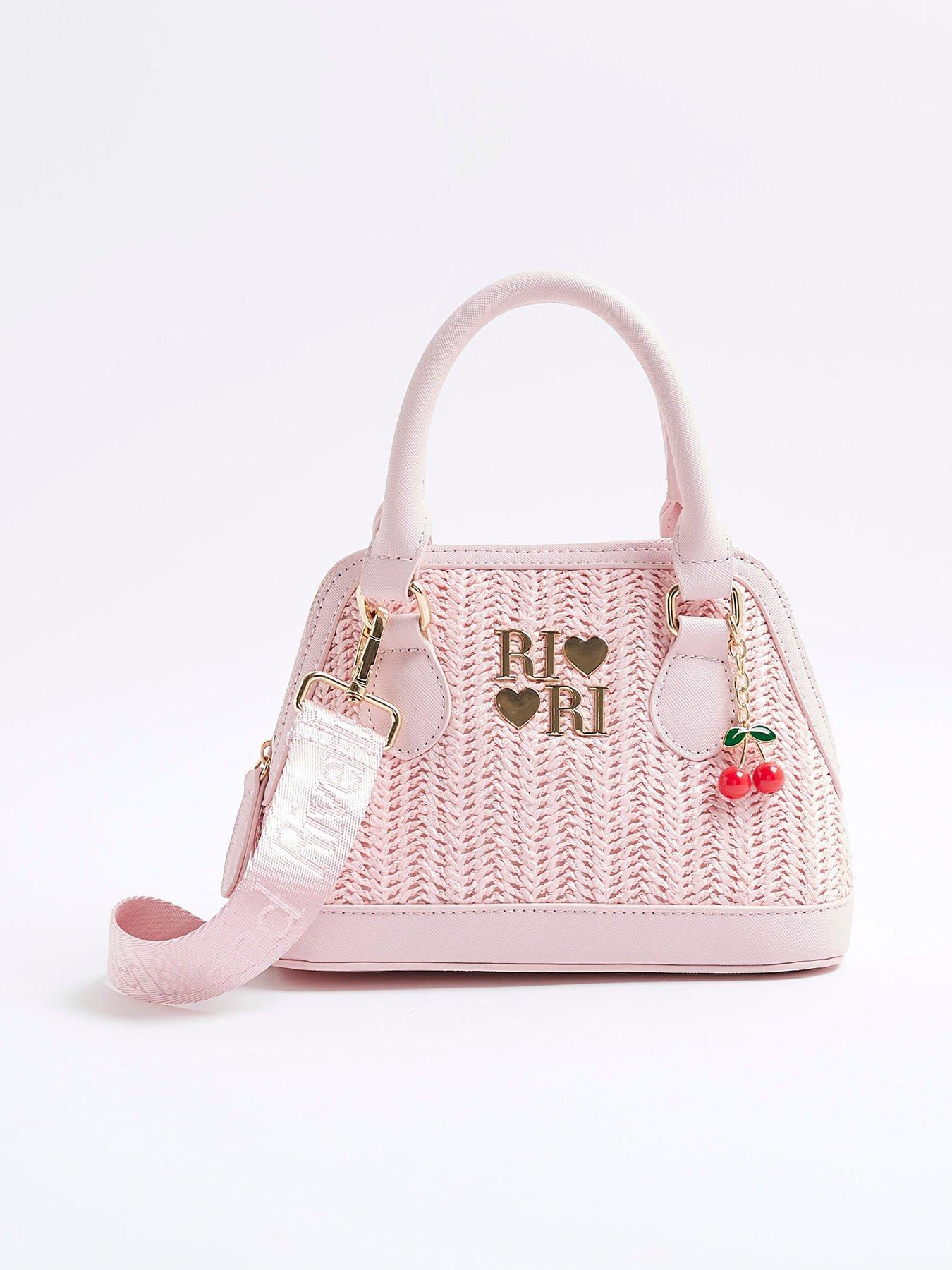 undefined Older Girl Raffia Cherry Tote Bag - Pink