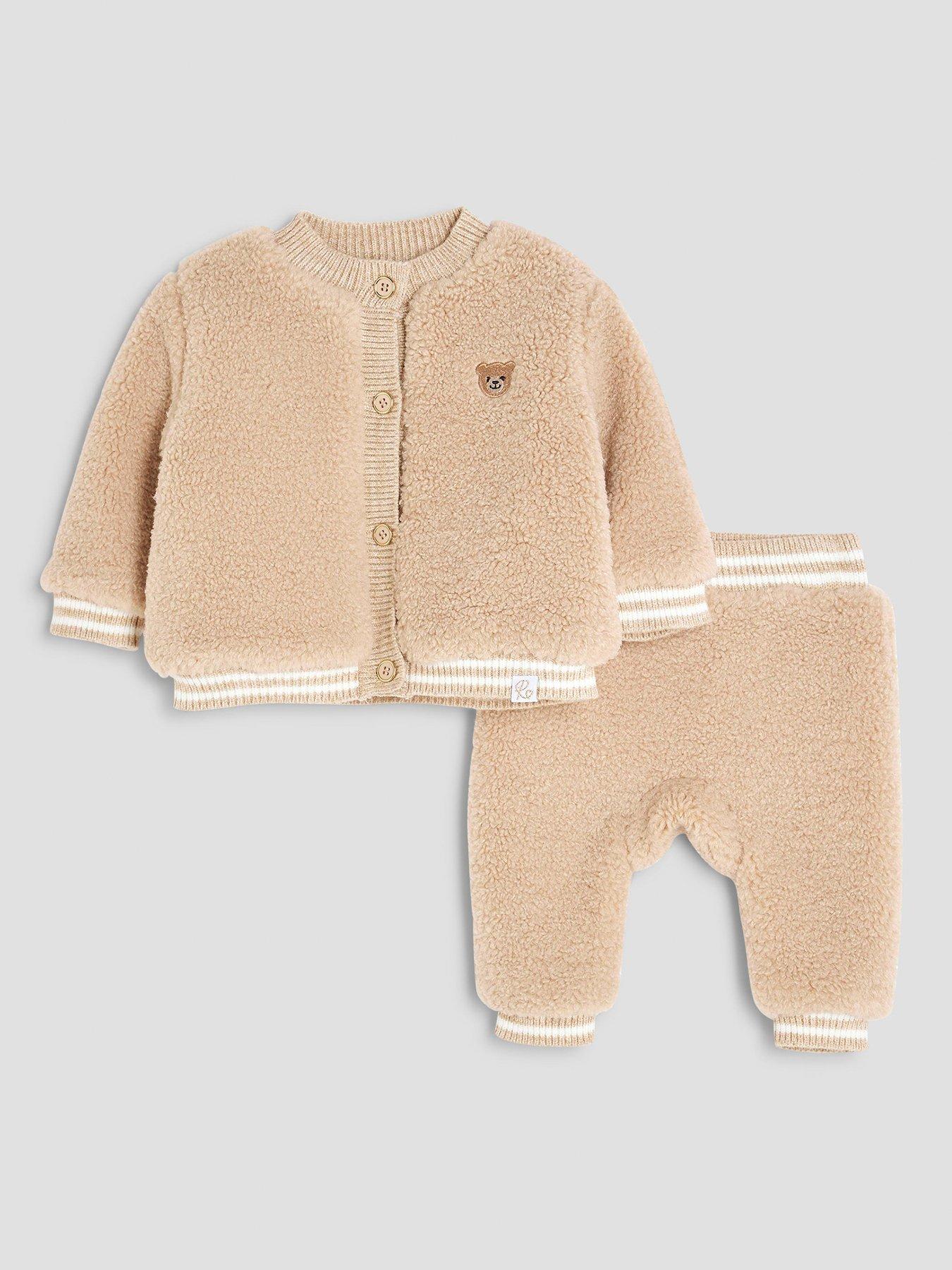 River Island Baby Boys Borg Bear Cardigan Set - Beige