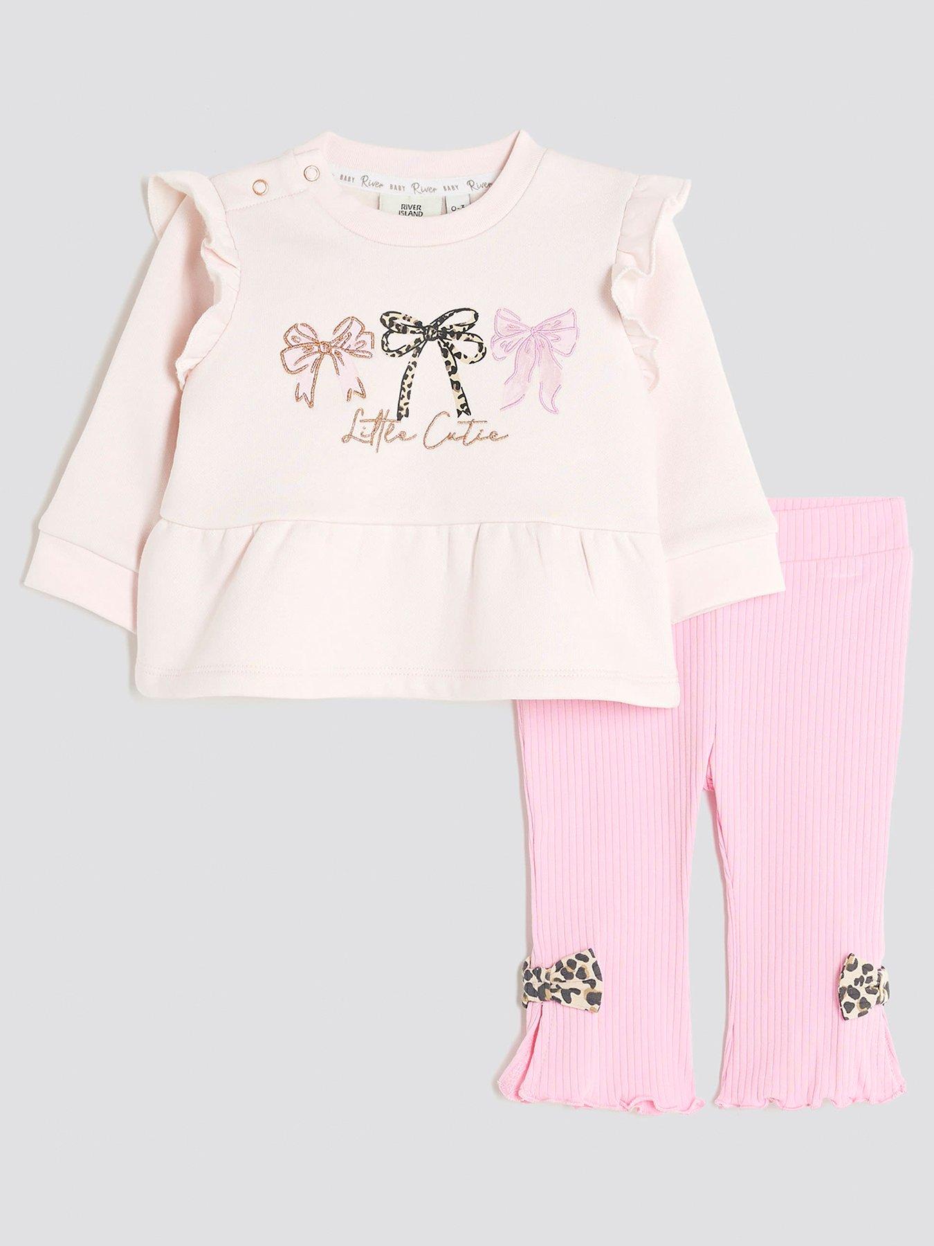 River Island Baby Girls Bow Peplum Sweat Set - Pink