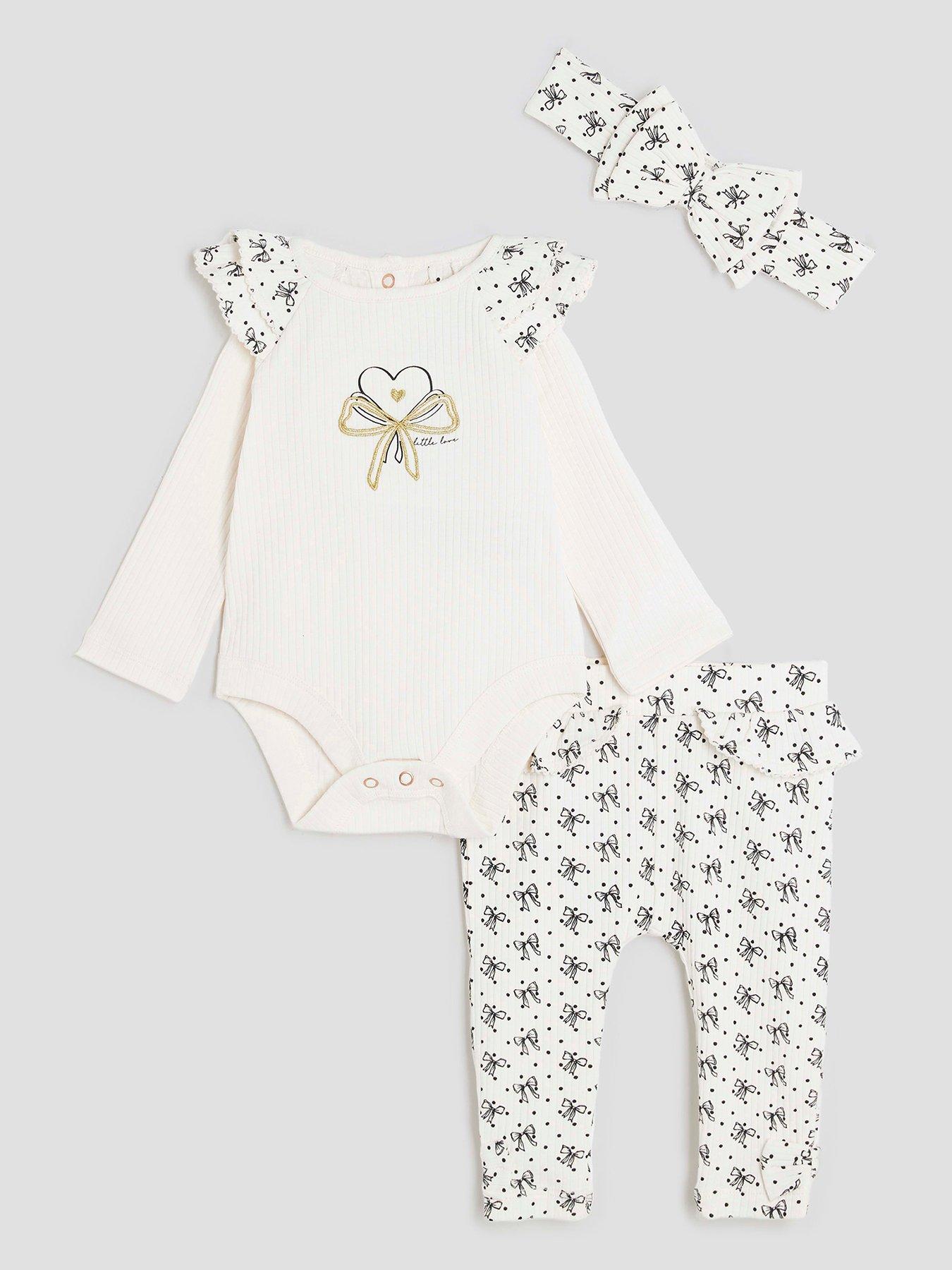 River Island Baby Girls Bow Print Bodysuit 3 Pack Set - Cream