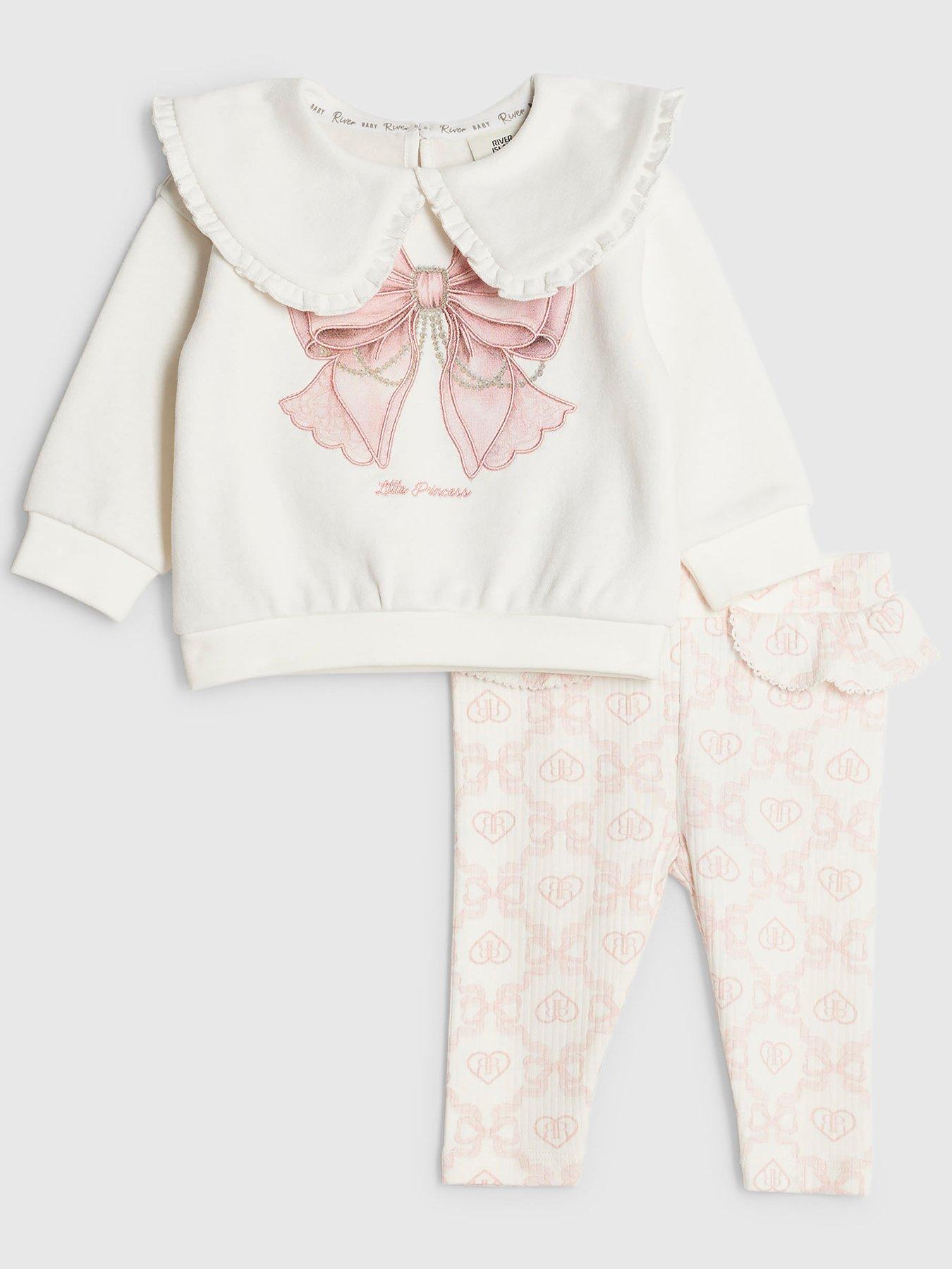 River Island Baby Girls Collar Bow Sweatshirt Set - Cream