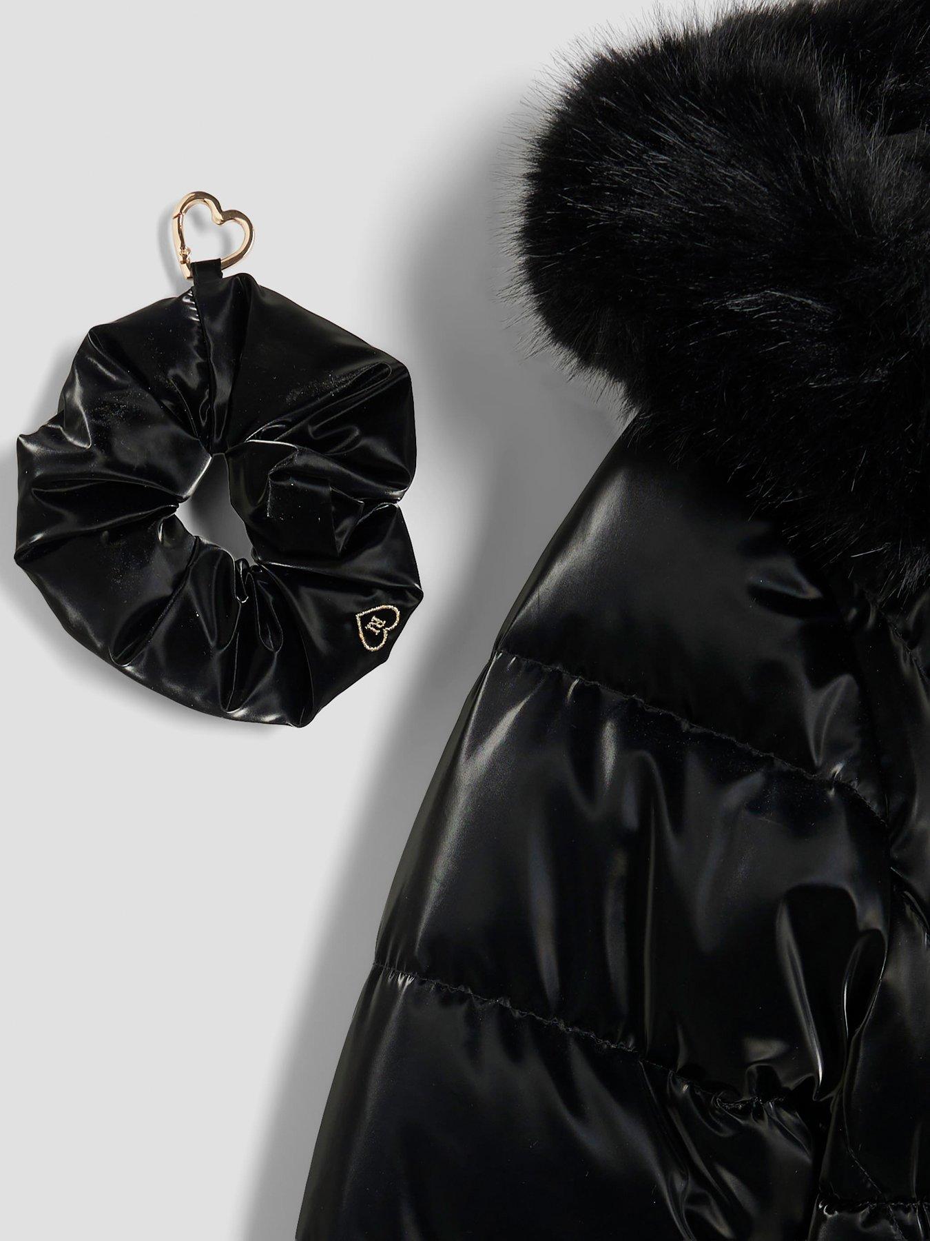 Image 5 of 5 of River Island Older Girls High Shine Padded Coat Set - Black