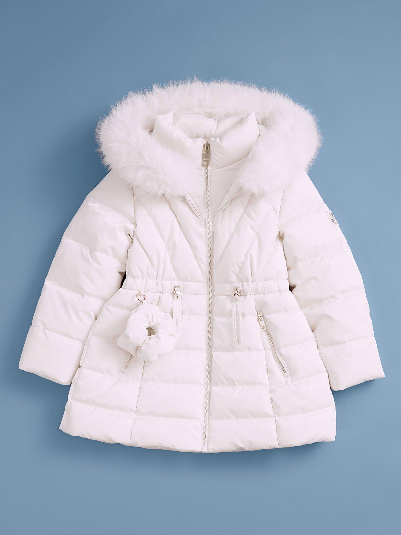 River Island Older Girls Fur Hood Padded Coat Cream Very