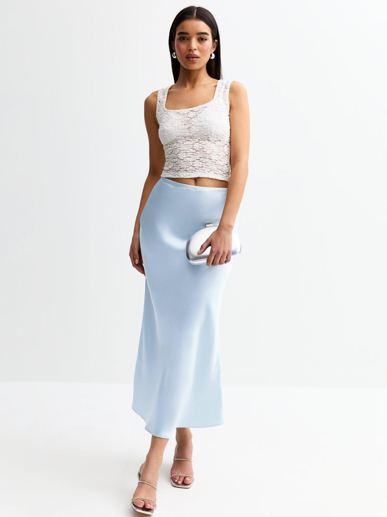 New Look Bias Cut Satin Midi Skirt Light Blue Very