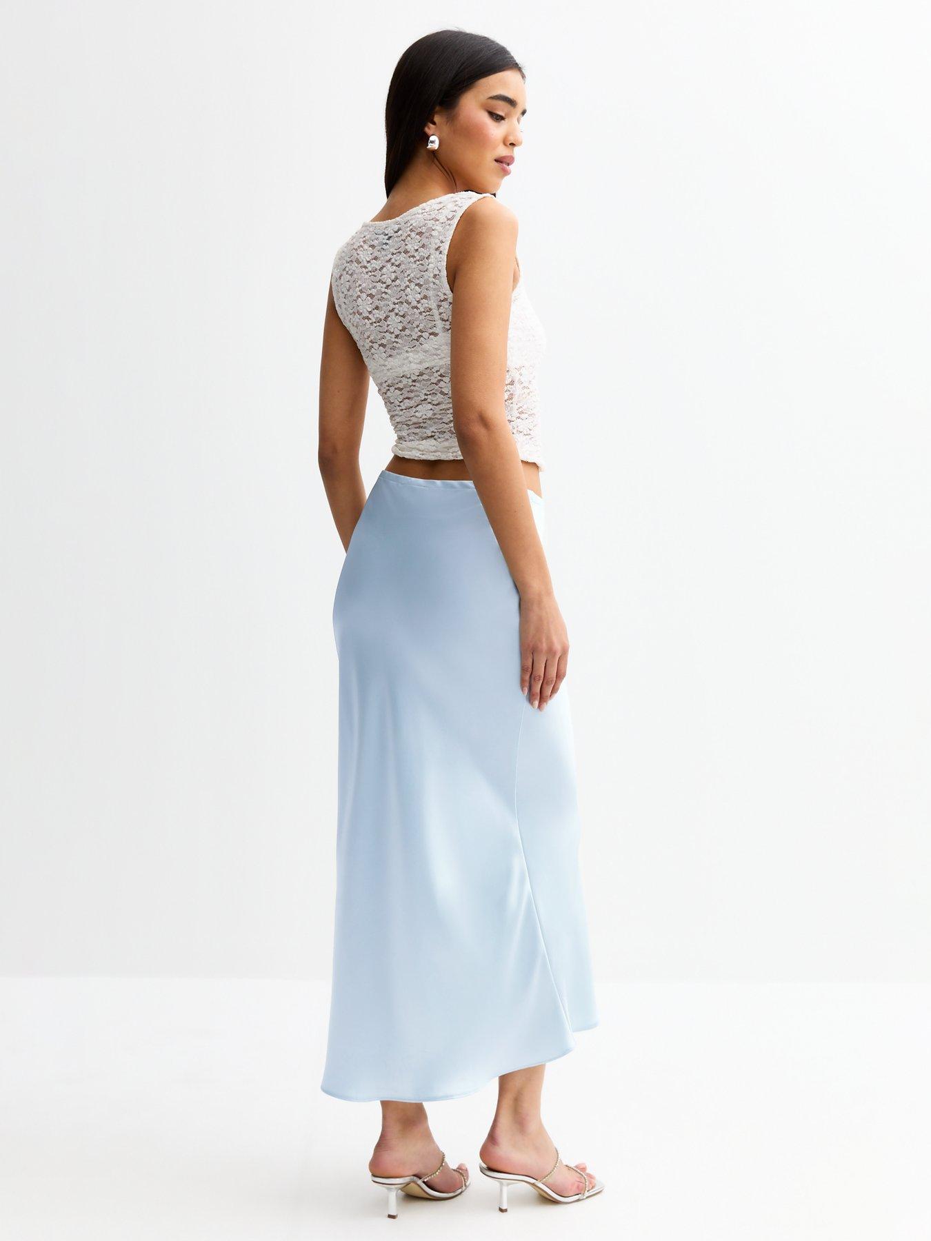 Blue Skies Tiered Midi Skirt in Light Wash