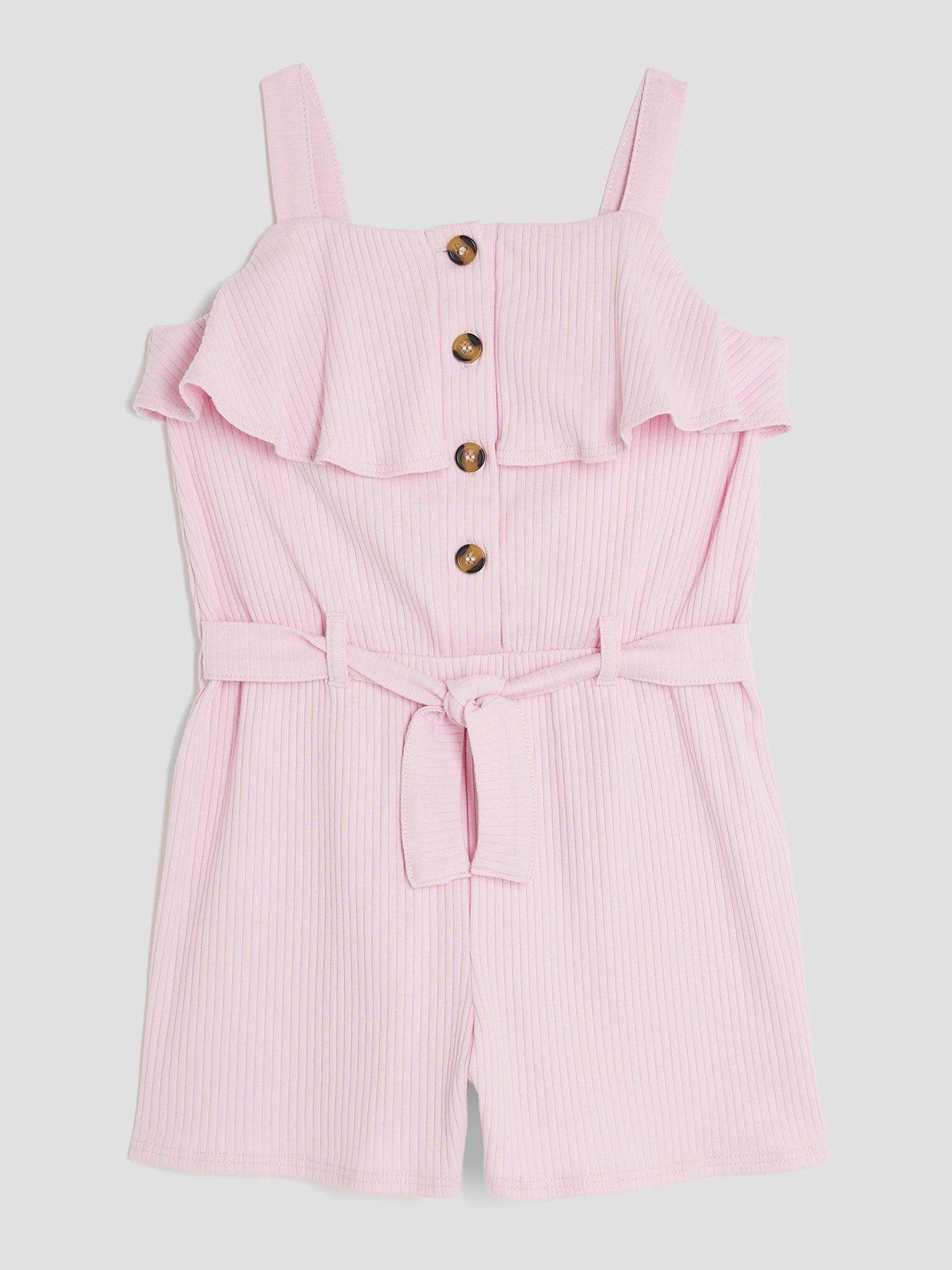 undefined Older Girls Ribbed Belted Playsuit - Pink