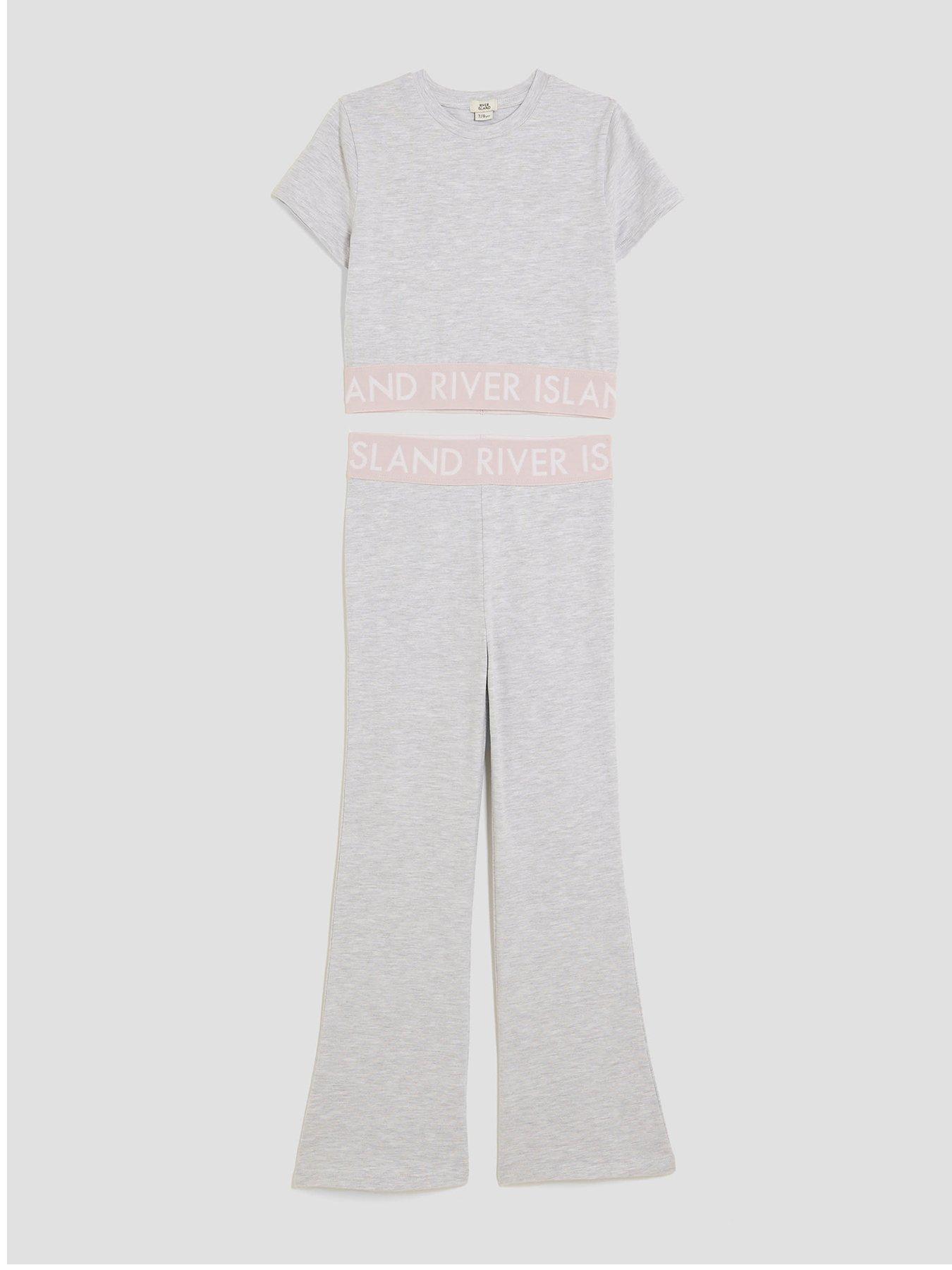 Image 1 of 3 of River Island Older Girls River Island Waistband Kickflare Set - Grey