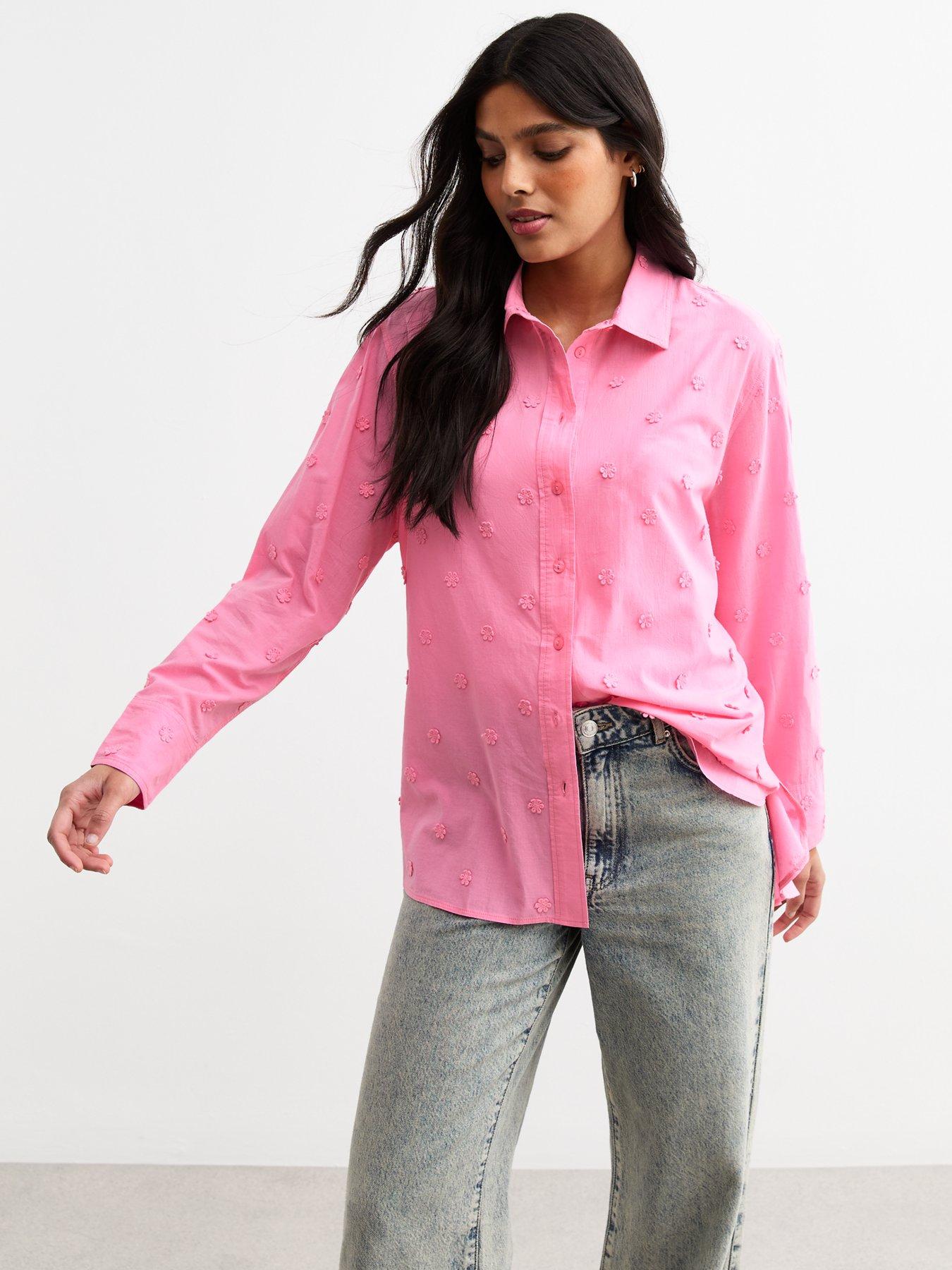 undefined Daisy Embroidered Cotton Shirt - Light Pink