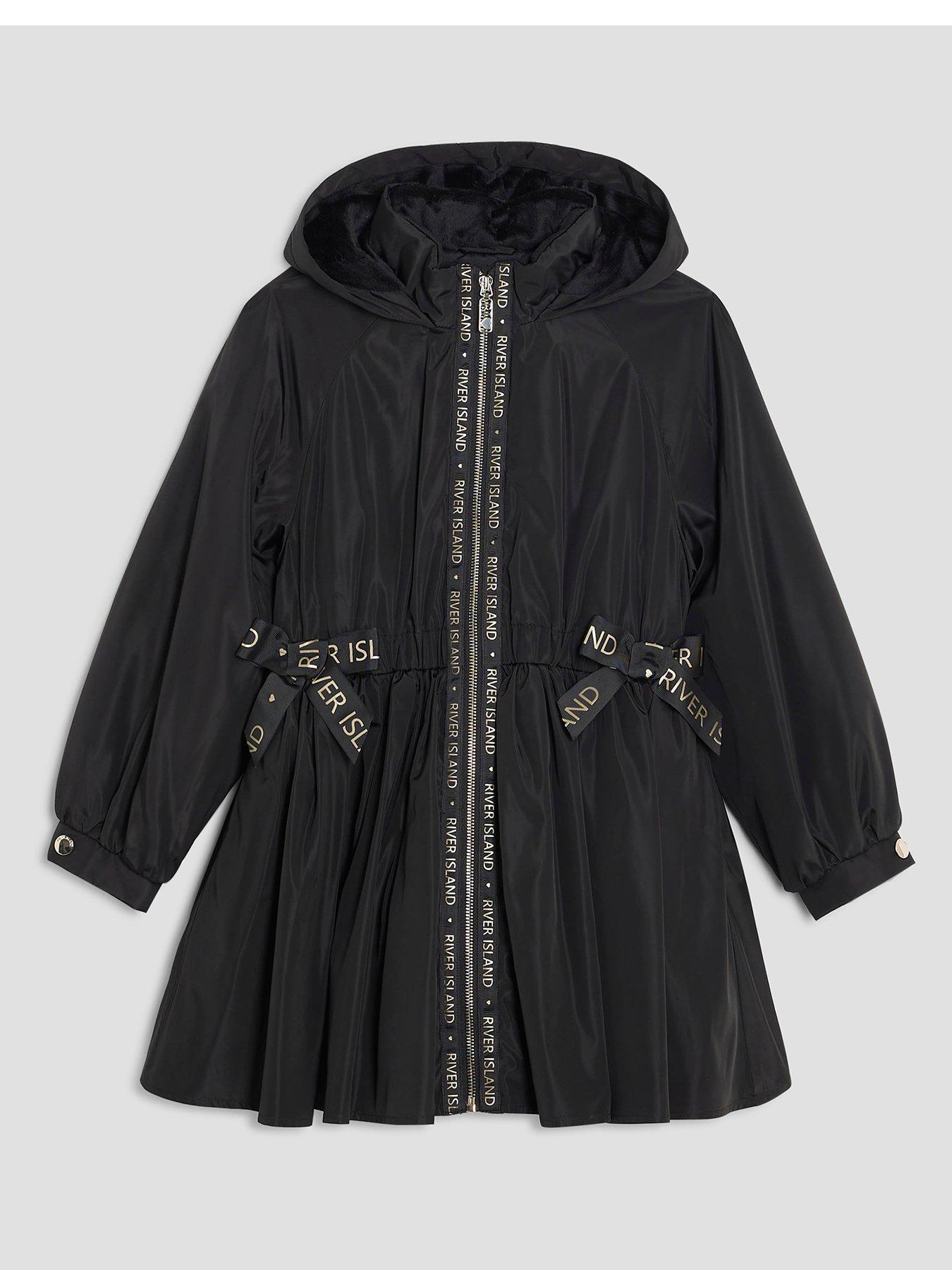 River Island: Older Girls Peplum Hooded Raincoat - Black