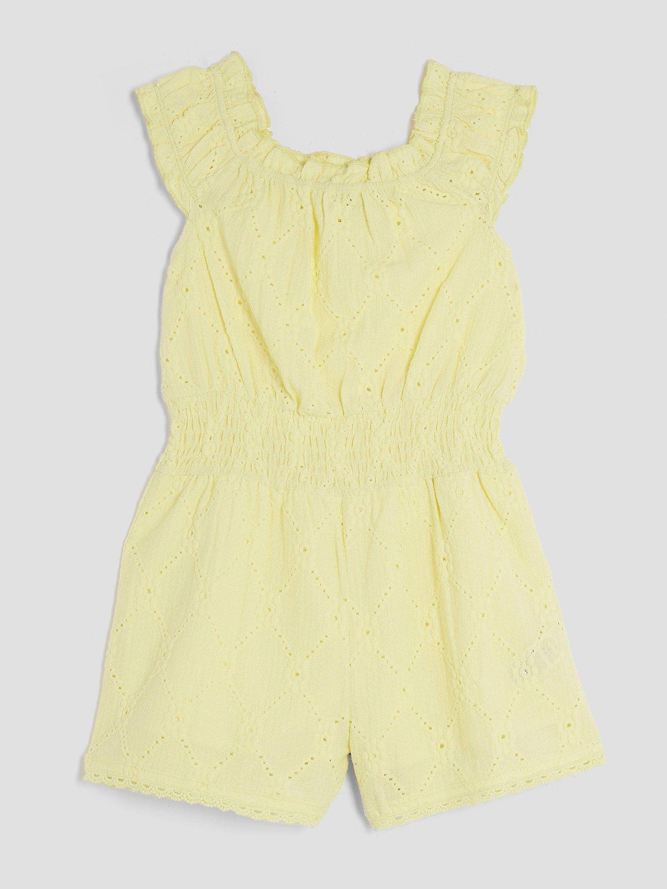 undefined Older Girl Shirred Texture Playsuit - Yellow