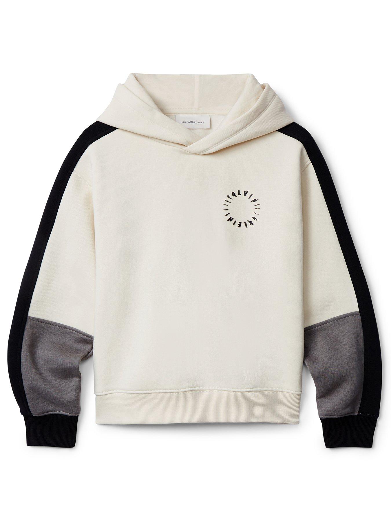 Calvin Klein Jeans Boys Brushed Fleece Colour Block Hoodie - Whitecap Gray - Beige