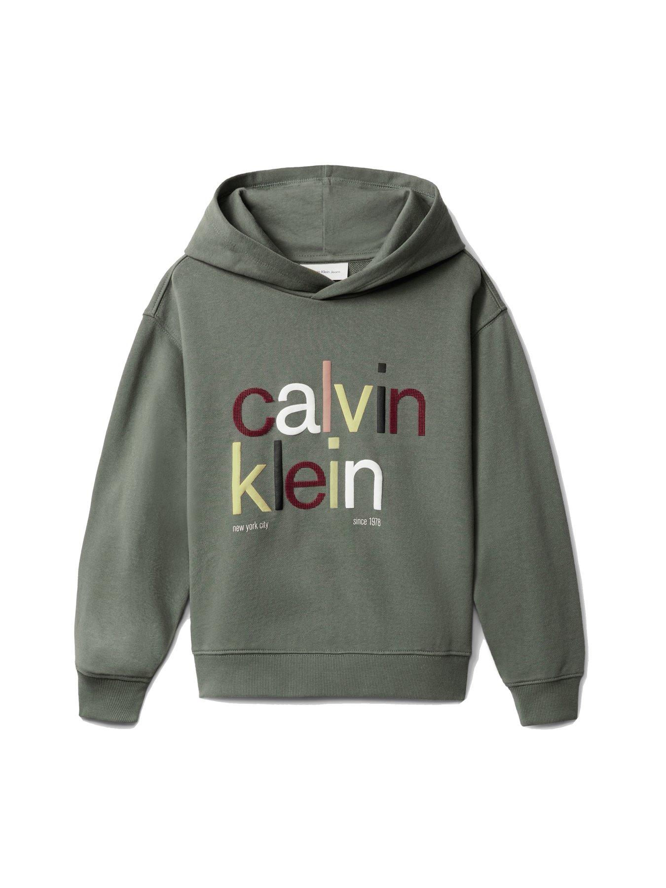 Calvin Klein Jeans Boys Colour Logo Graphic Terry Hoodie, Khaki, Size 16 Years