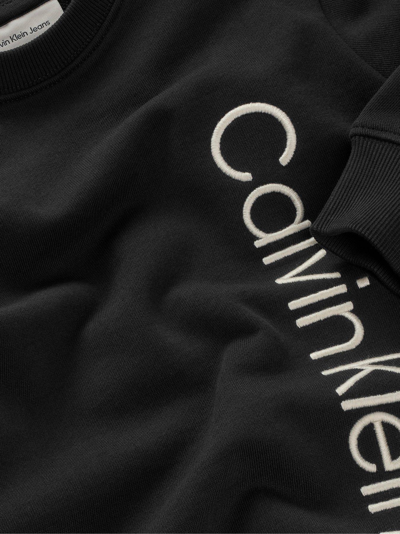 Image 2 of 2 of Calvin Klein Jeans Boys Terry Side Graphic Crew Neck Sweatshirt - Black