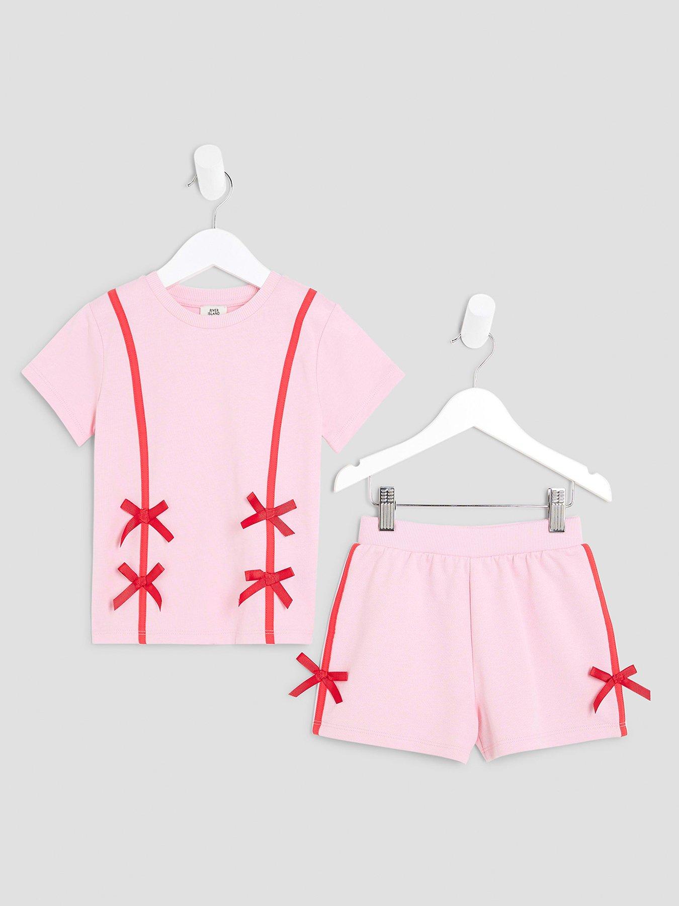 undefined Mini Girls Bow Short Set - Pink