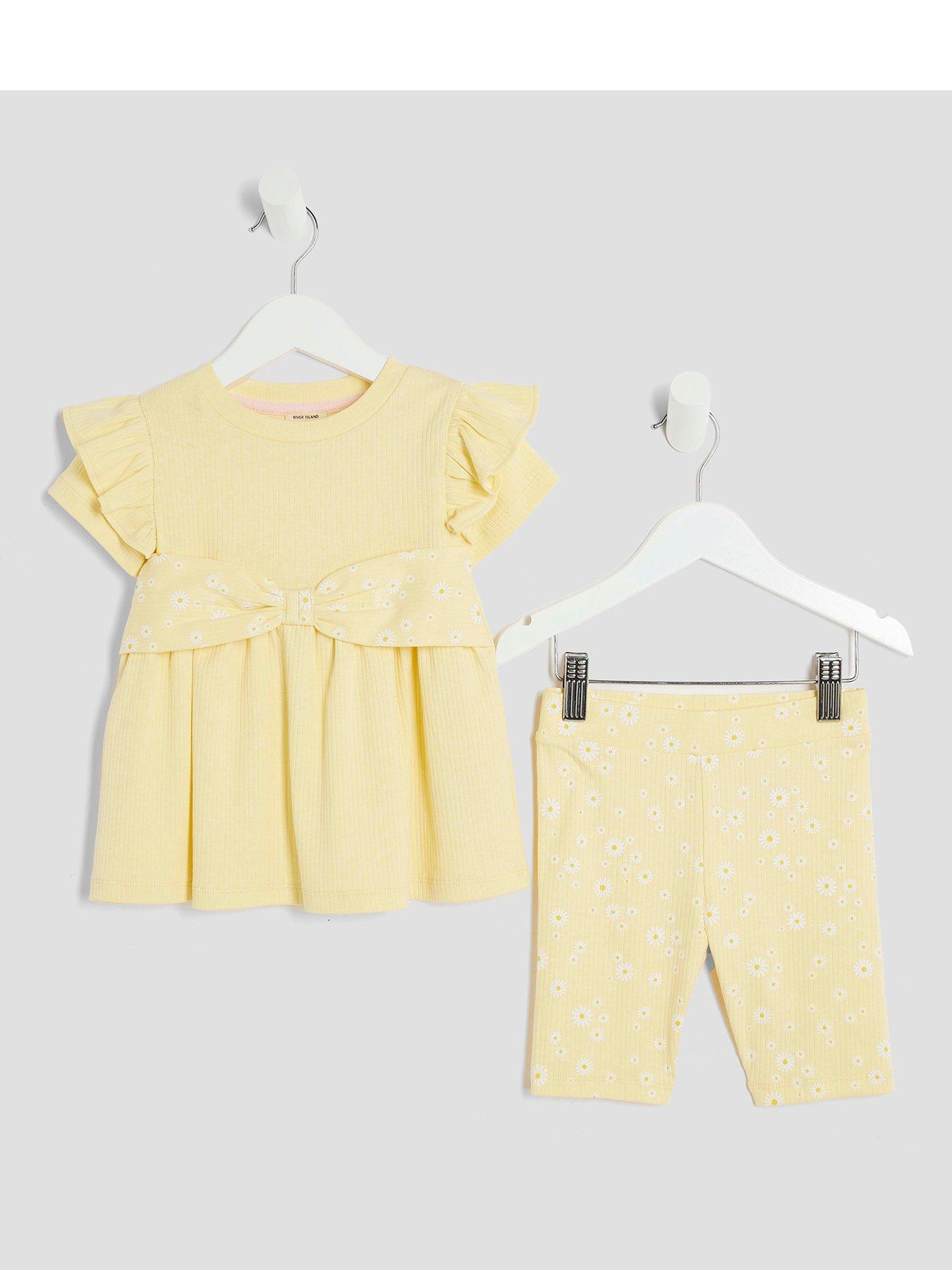 undefined Girls Daisy Bow Rib Set - Yellow