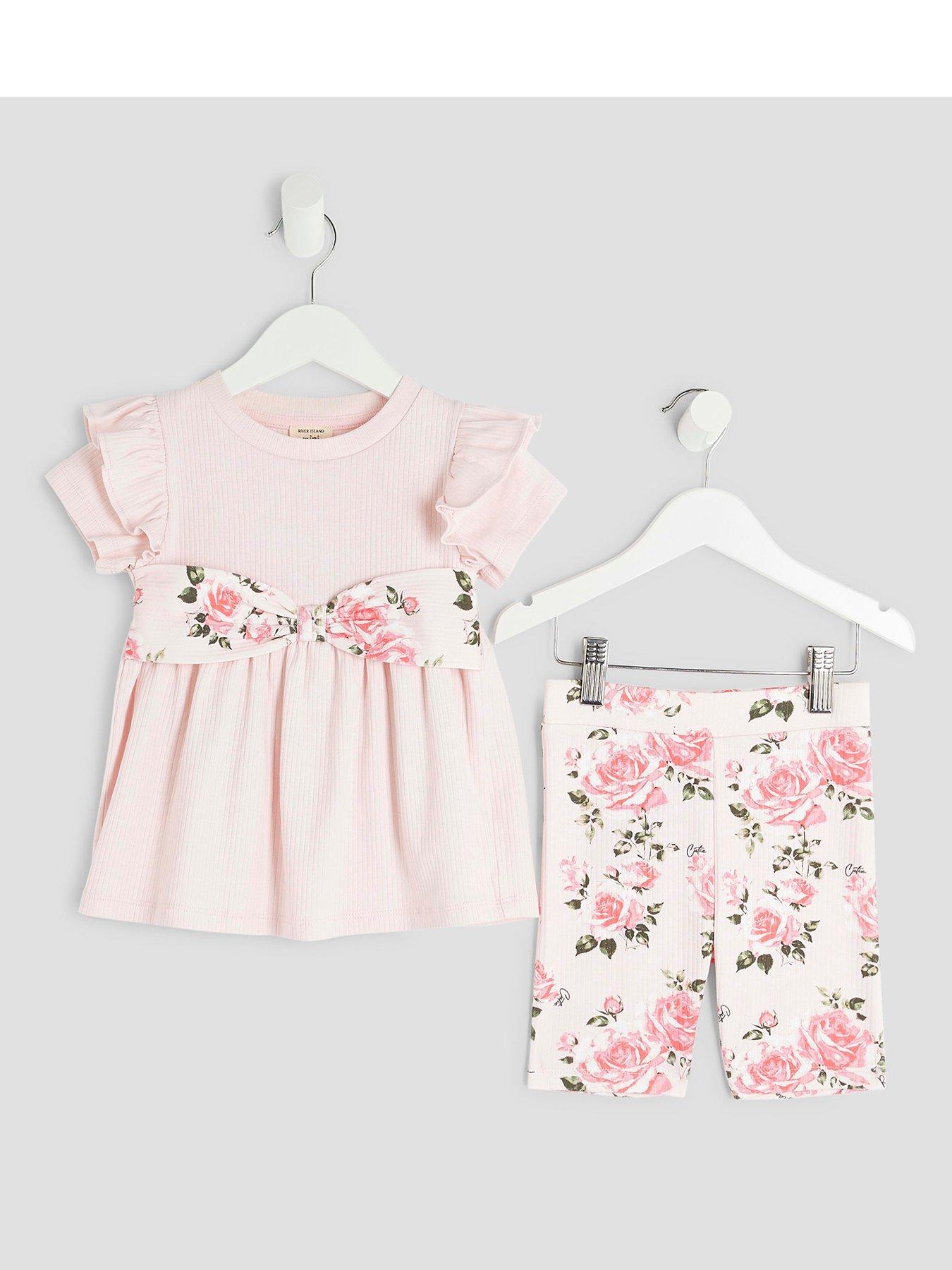 undefined Girls Floral Bow Rib Set - Pink