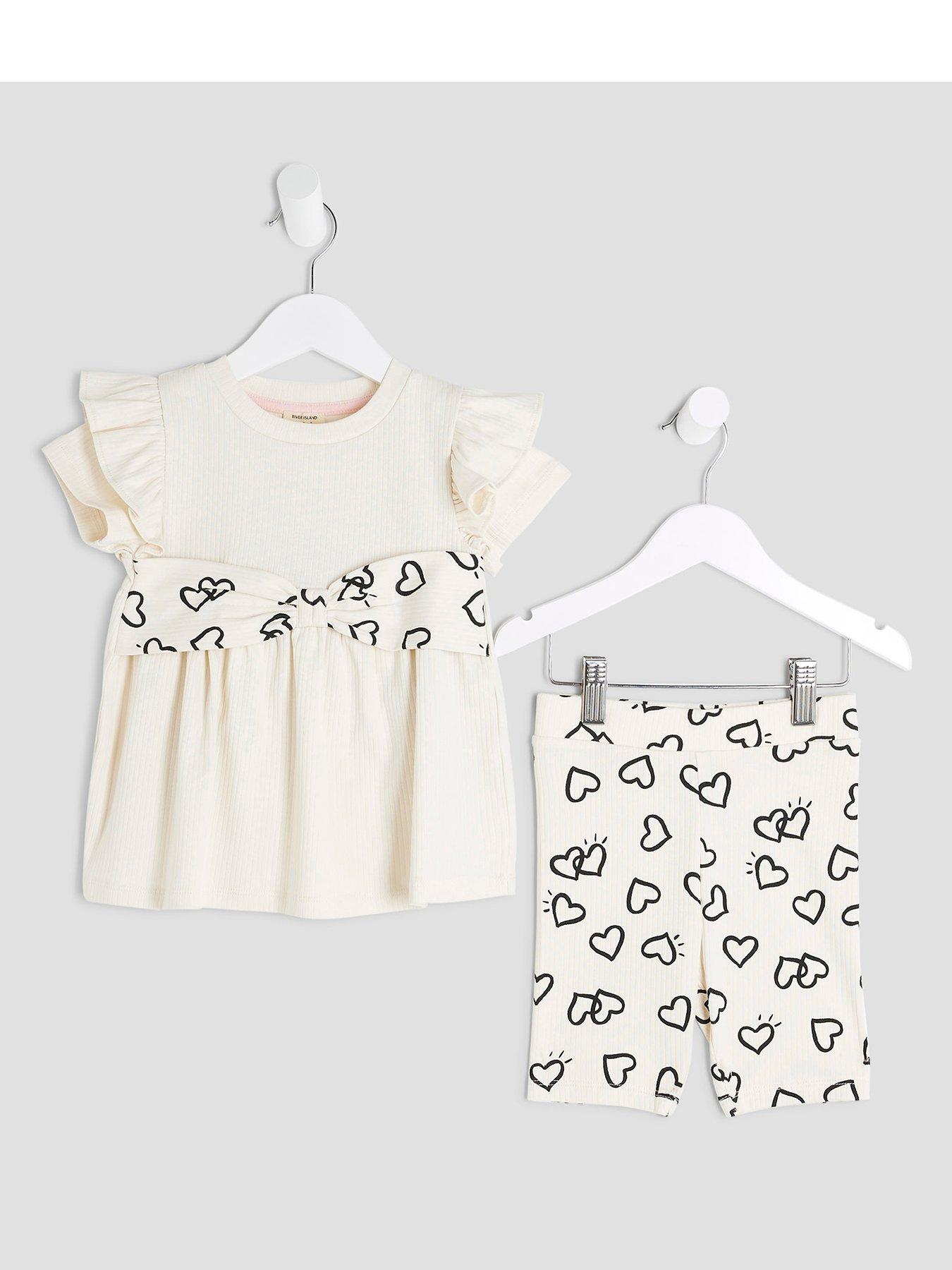 undefined Older Girls Heart Bow Rib Set - Cream