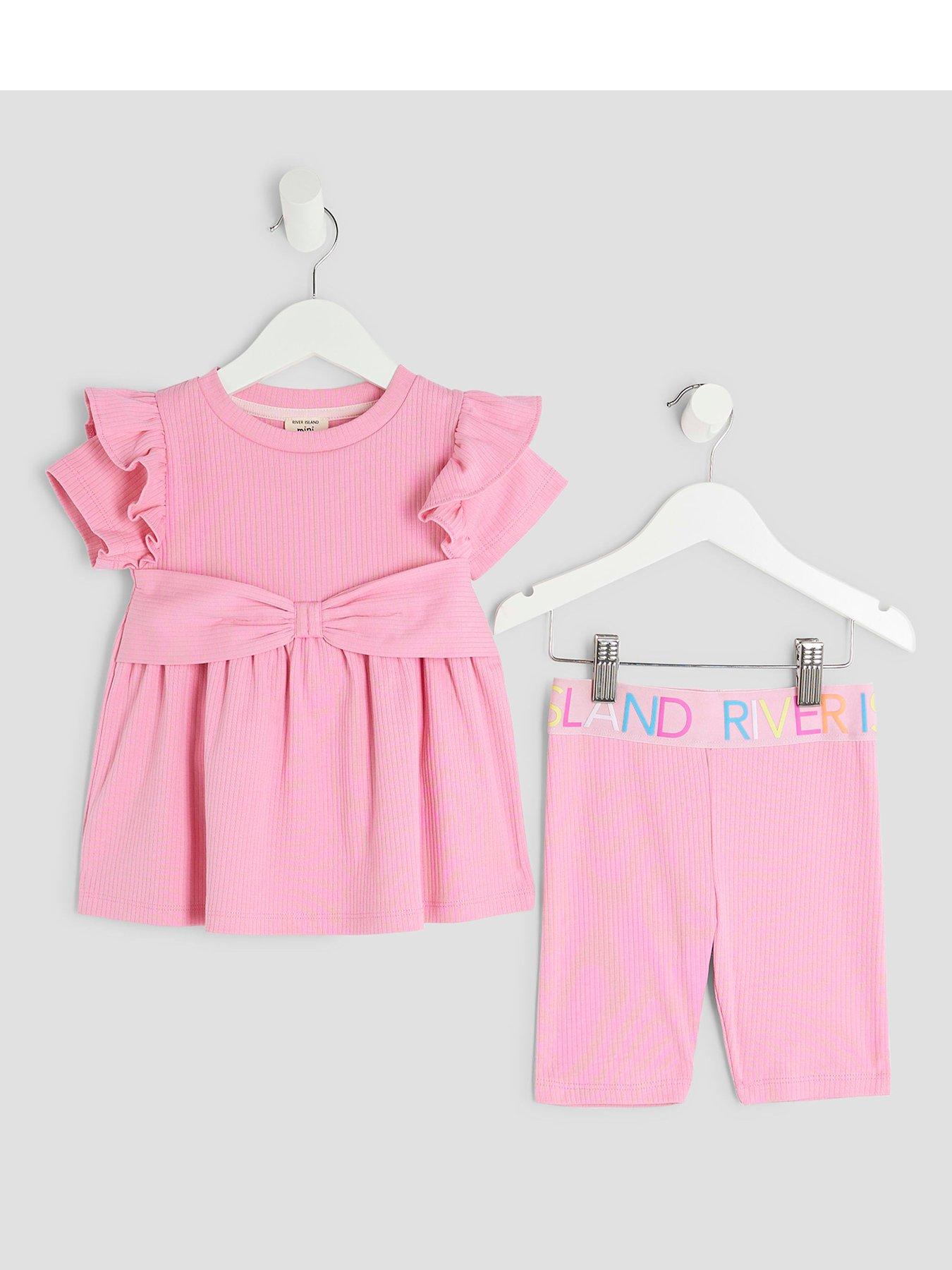 undefined Girls Bow Peplum Top Set - Pink