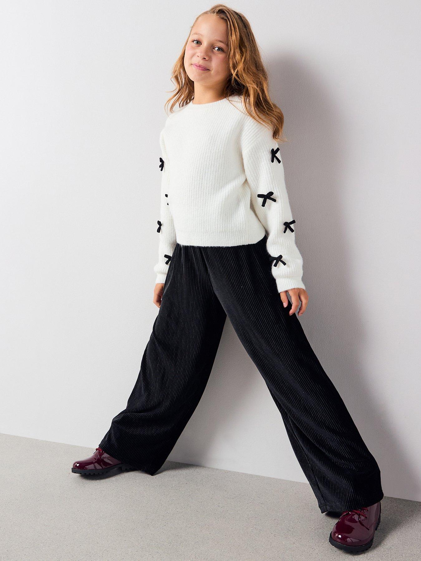 The Very Collection Girls Velvet Plisse Trouser - Black