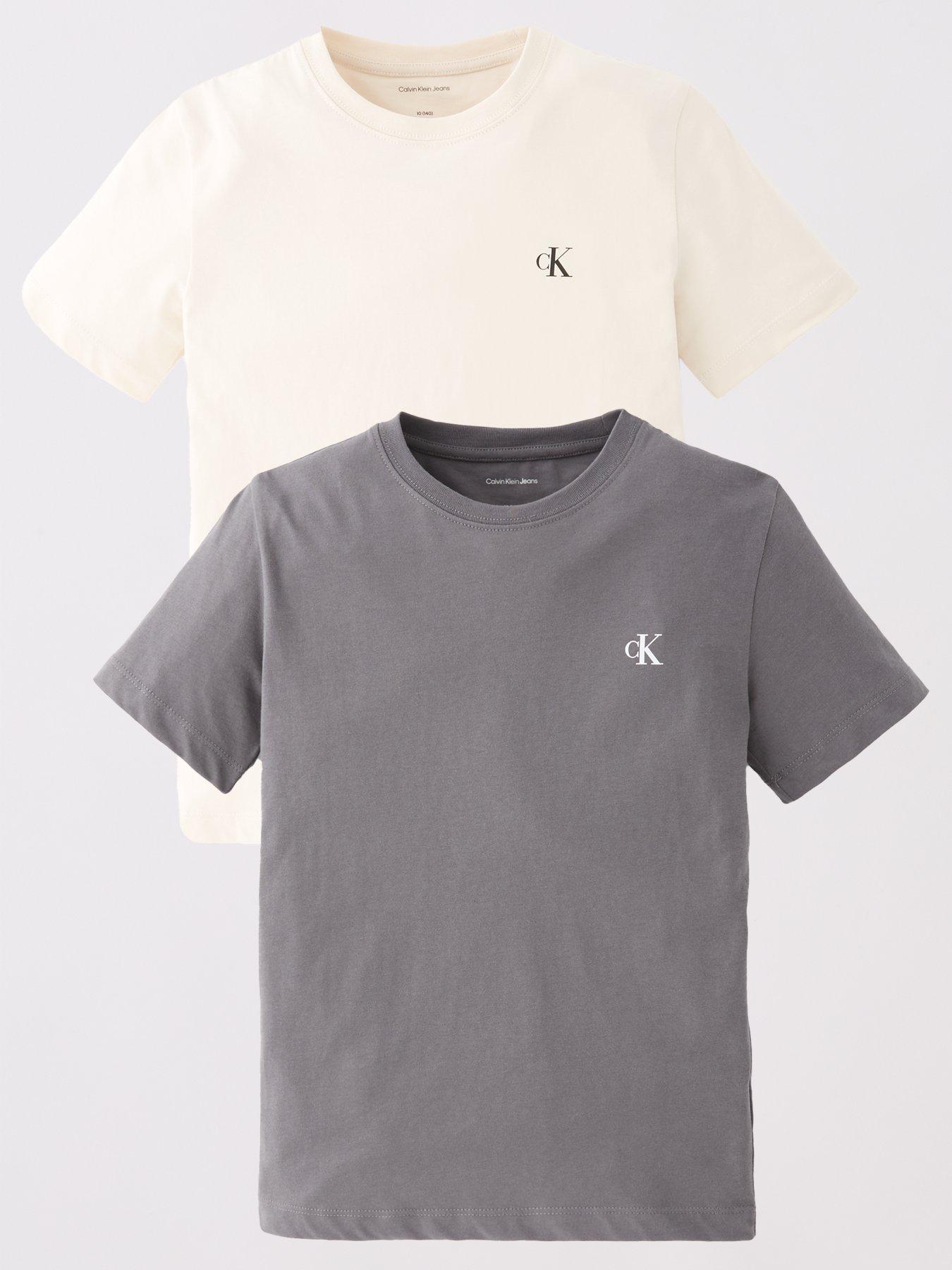 Calvin Klein Jeans Boys 2 Pack Monogram Short Sleeve T-shirts - Granite Gray/whitecap Gray