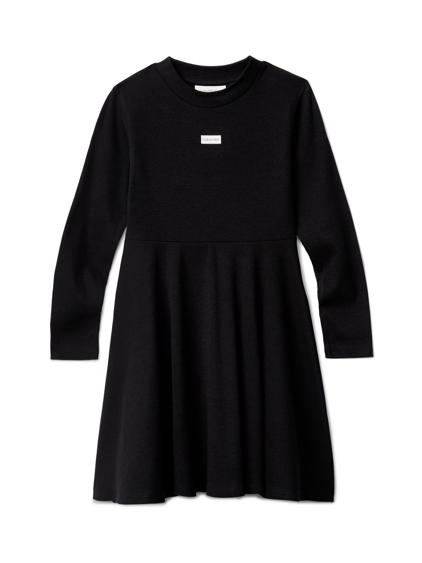 Calvin Klein Jeans Girls Rib Long Sleeve Dress - Black