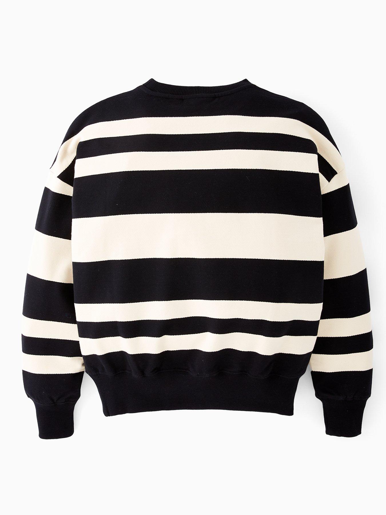 Image 2 of 4 of Calvin Klein Jeans Boys Striped Modern Crew Neck Sweatshirt - Black/Whitecap Grey