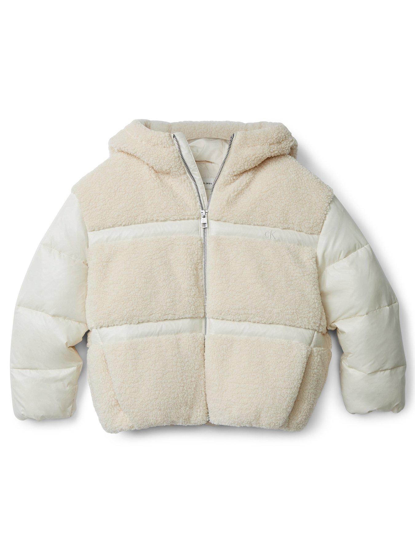 Calvin Klein Jeans Girls Teddy Shiny Padded Jacket - Whitecap Gray - Cream