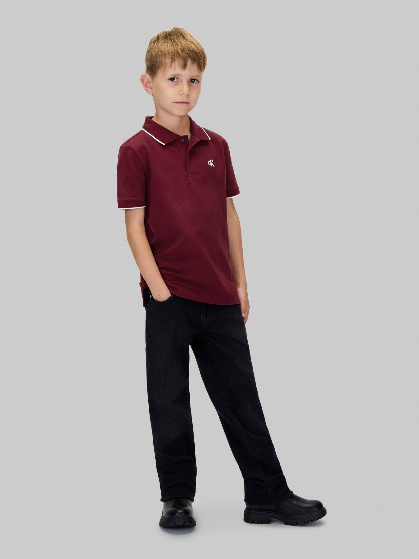Image 1 of 6 of Calvin Klein Jeans Boys Tipping Regular Short Sleeve Polo Shirt - Dark Red